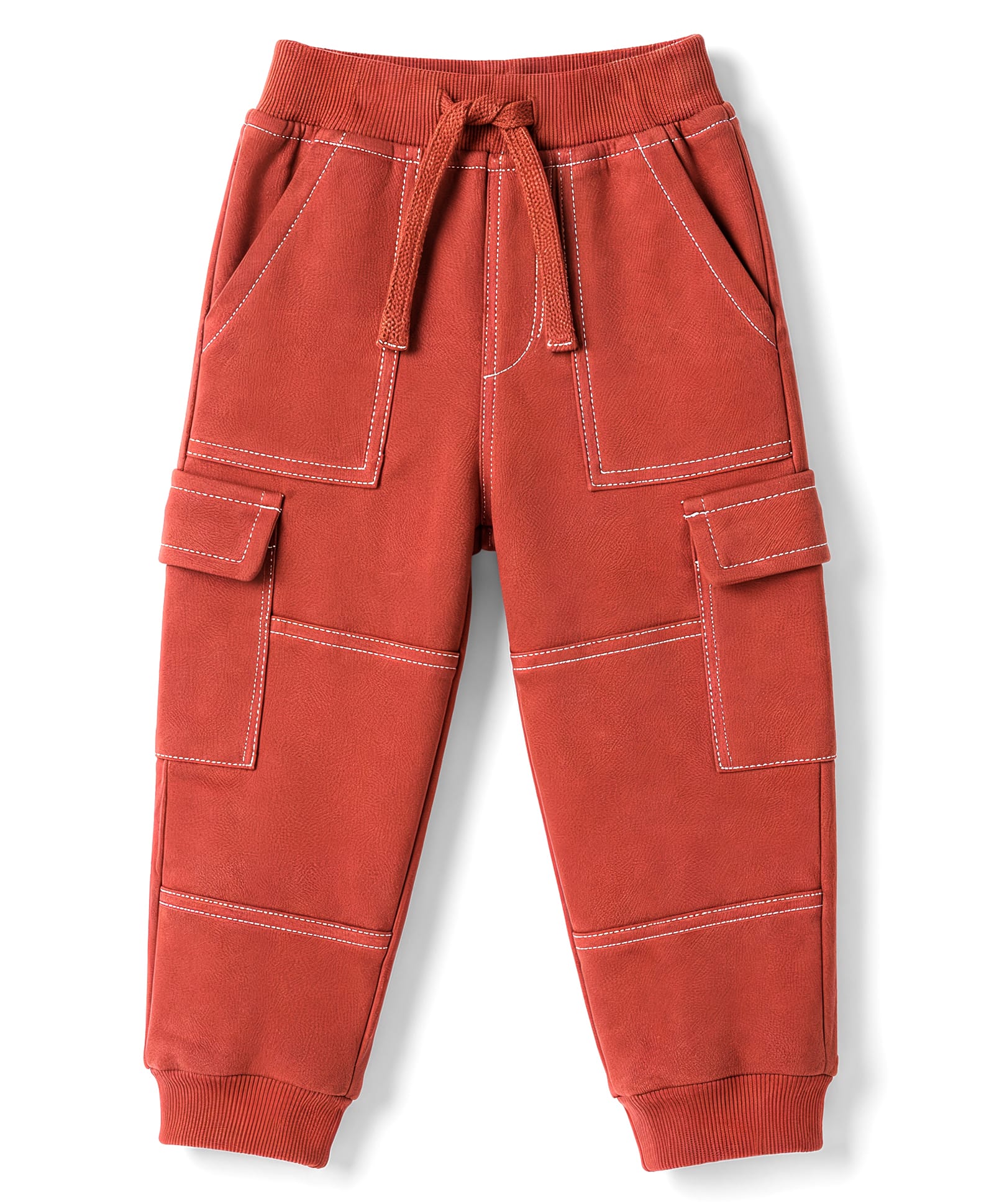 Babyhug Cotton Terry Knit Full Length Cut N Sew Lounge Pant With Cargo Pockets - Rust Orange-picture-17
