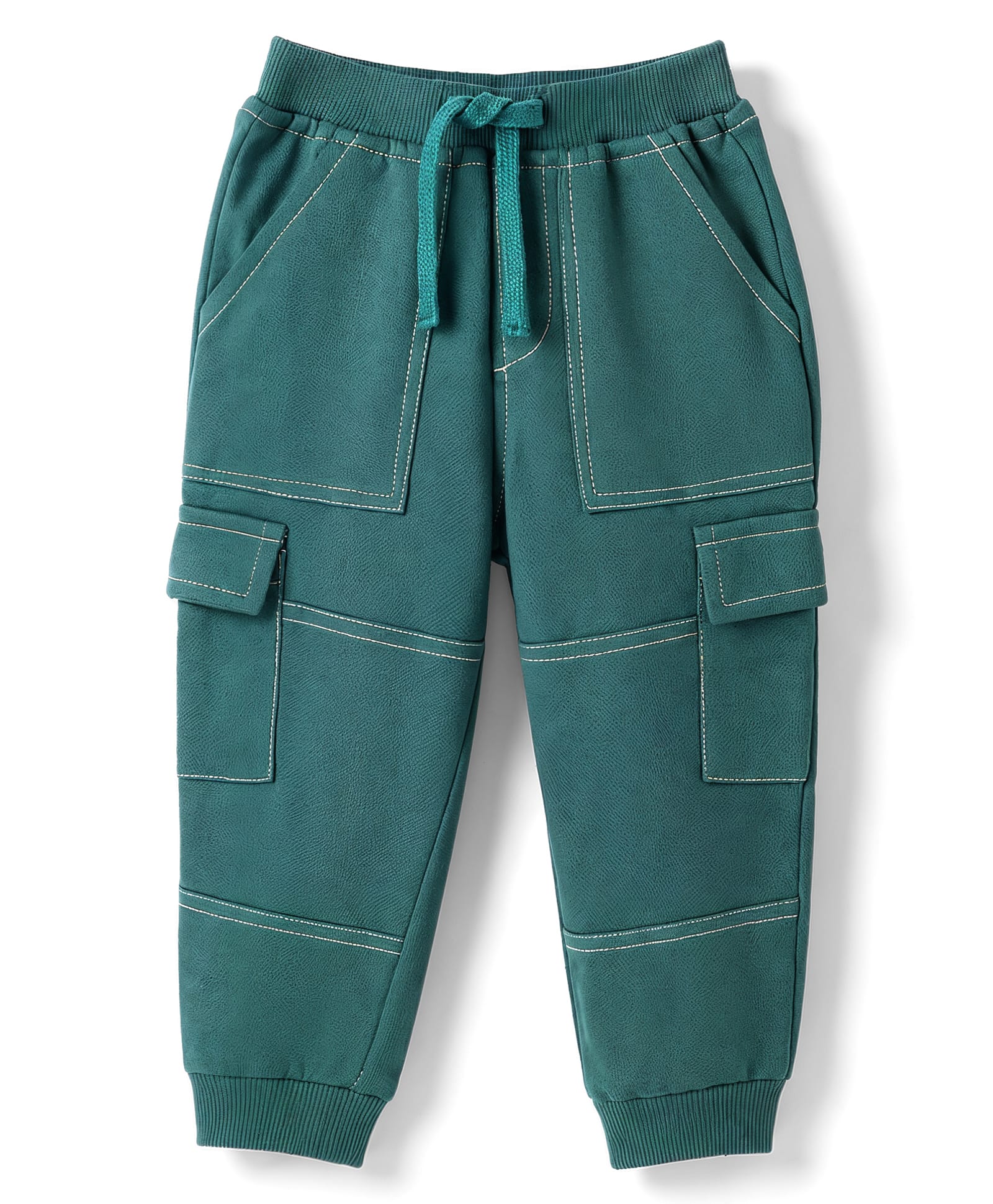 Babyhug Cotton Terry Knit Cut N Sew Full Length Lounge Pant With Cargo Pockets - Green-picture-23