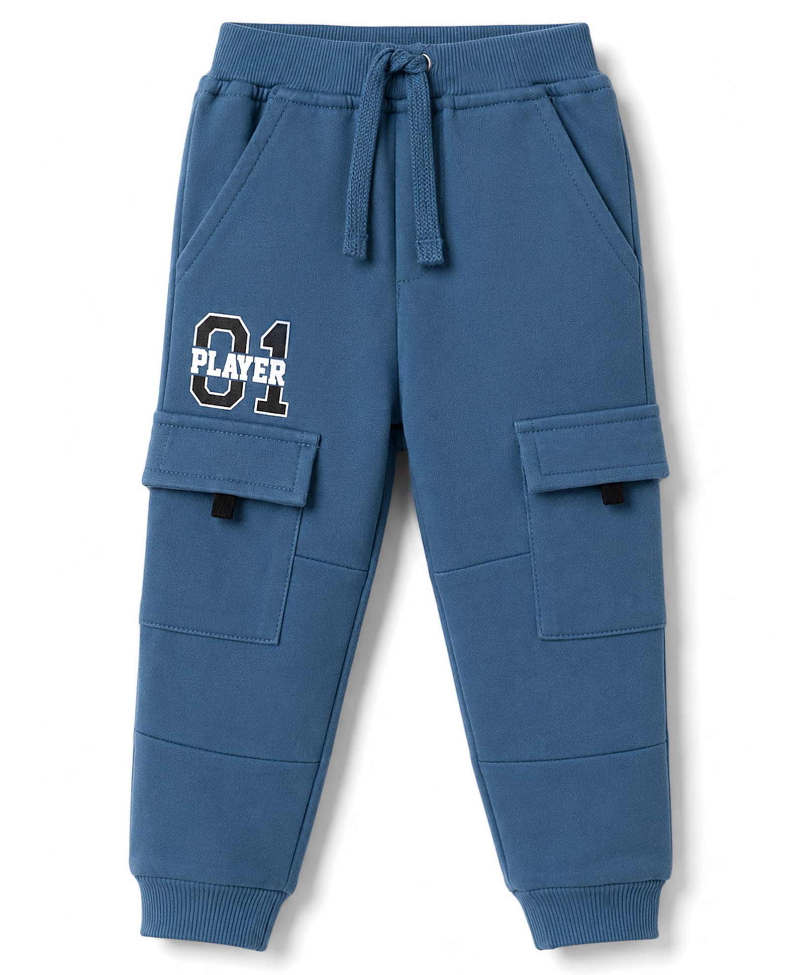 Babyhug Cotton Terry Knit Full Length Text Printed Lounge Pant With Cargo Pockets - Blue-picture-34