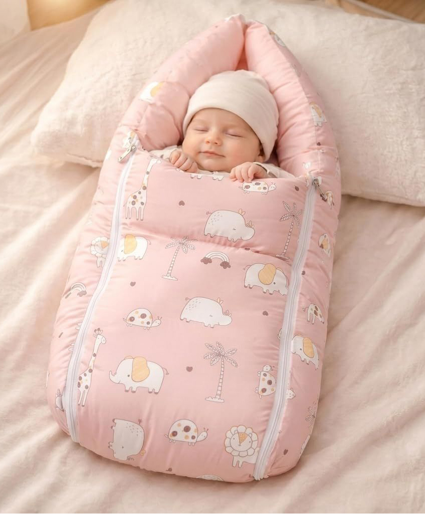 VOIDROP Baby Carry Bed Premium Printed Cotton Sleeping Bag - Pink-image-39