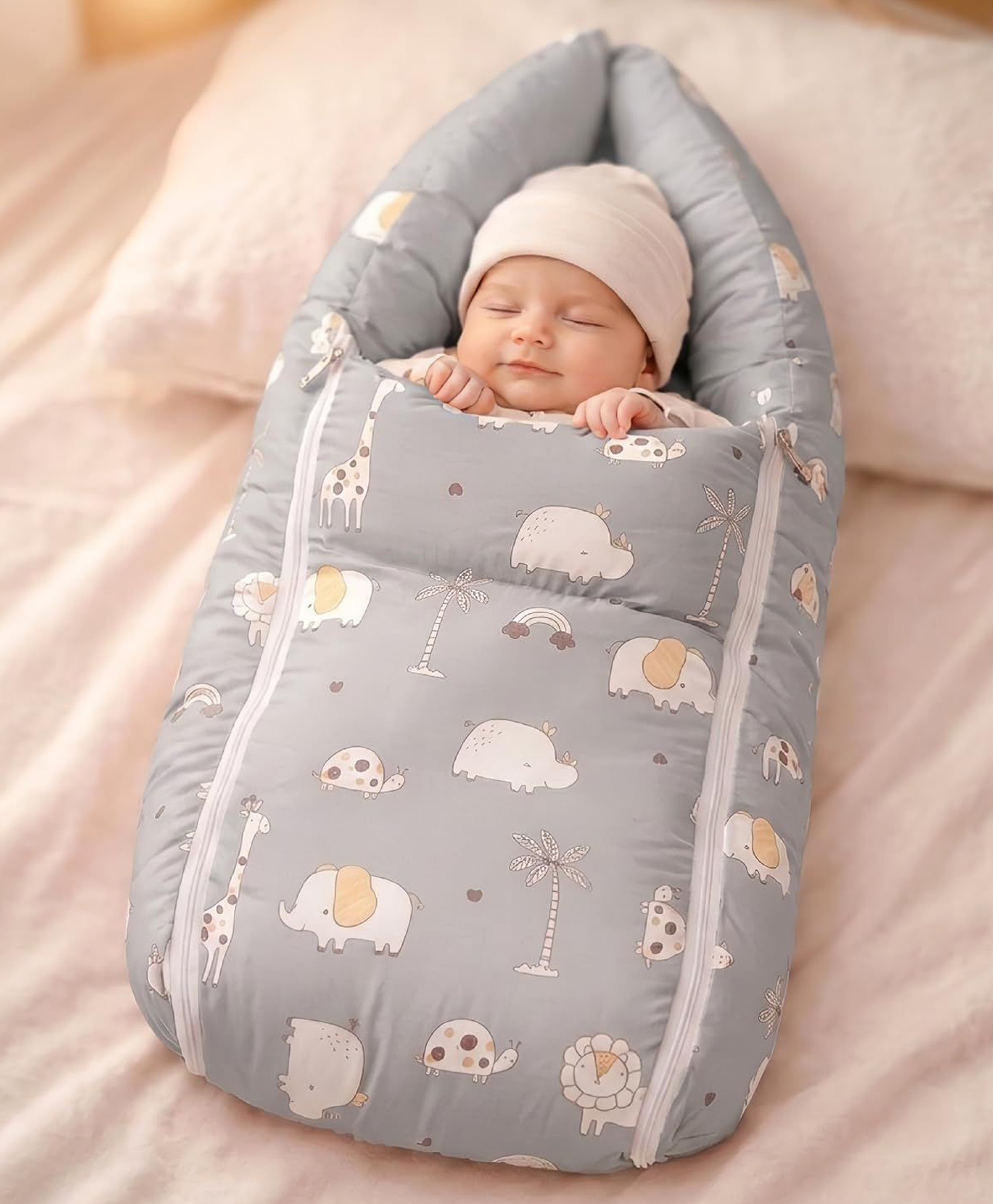 VOIDROP Baby Carry Bed Premium Printed Cotton Sleeping Bag - Grey-picture-0