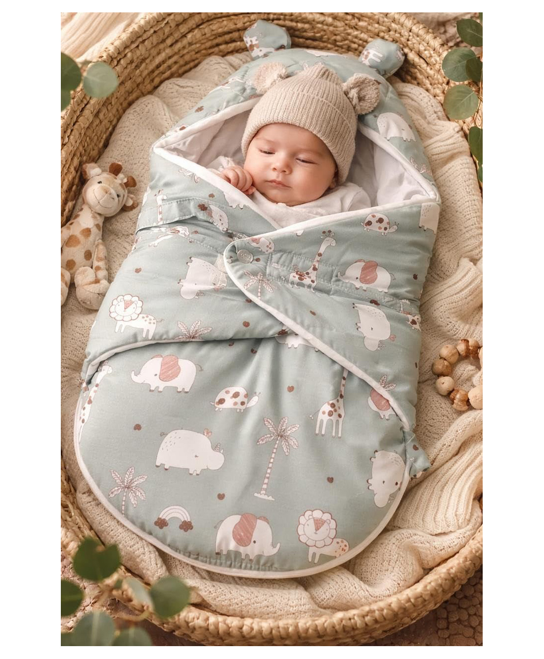 VOIDROP Swaddle Nest for New Born Baby Soft, Pure Cotton Swaddle Nest Multipurpose Baby Wrap for Newborns- Self-Soothing- Green-picture-14
