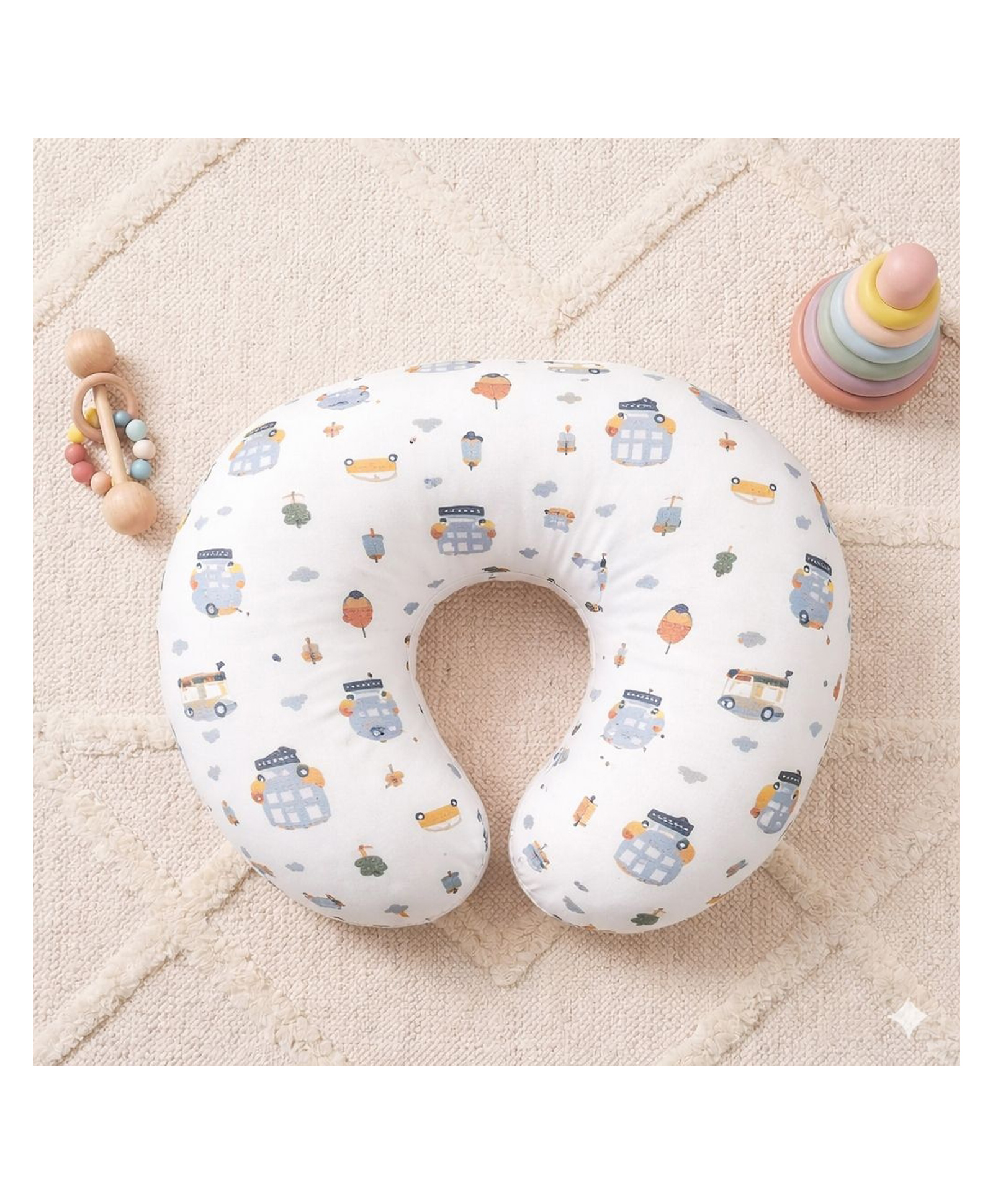 VOIDROP Pure Muslin Nursing & Breastfeeding Support Pillow Helper for Mother and Baby Pillow with Detachable Cover- Car Print-picture-14