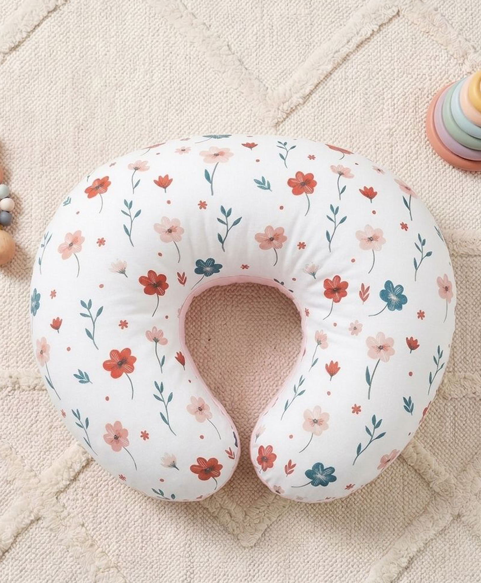 VOIDROP Pure Muslin Nursing & Breastfeeding Support Pillow Helper for Mother and Baby Pillow with Detachable Cover- Flower Print-picture-25