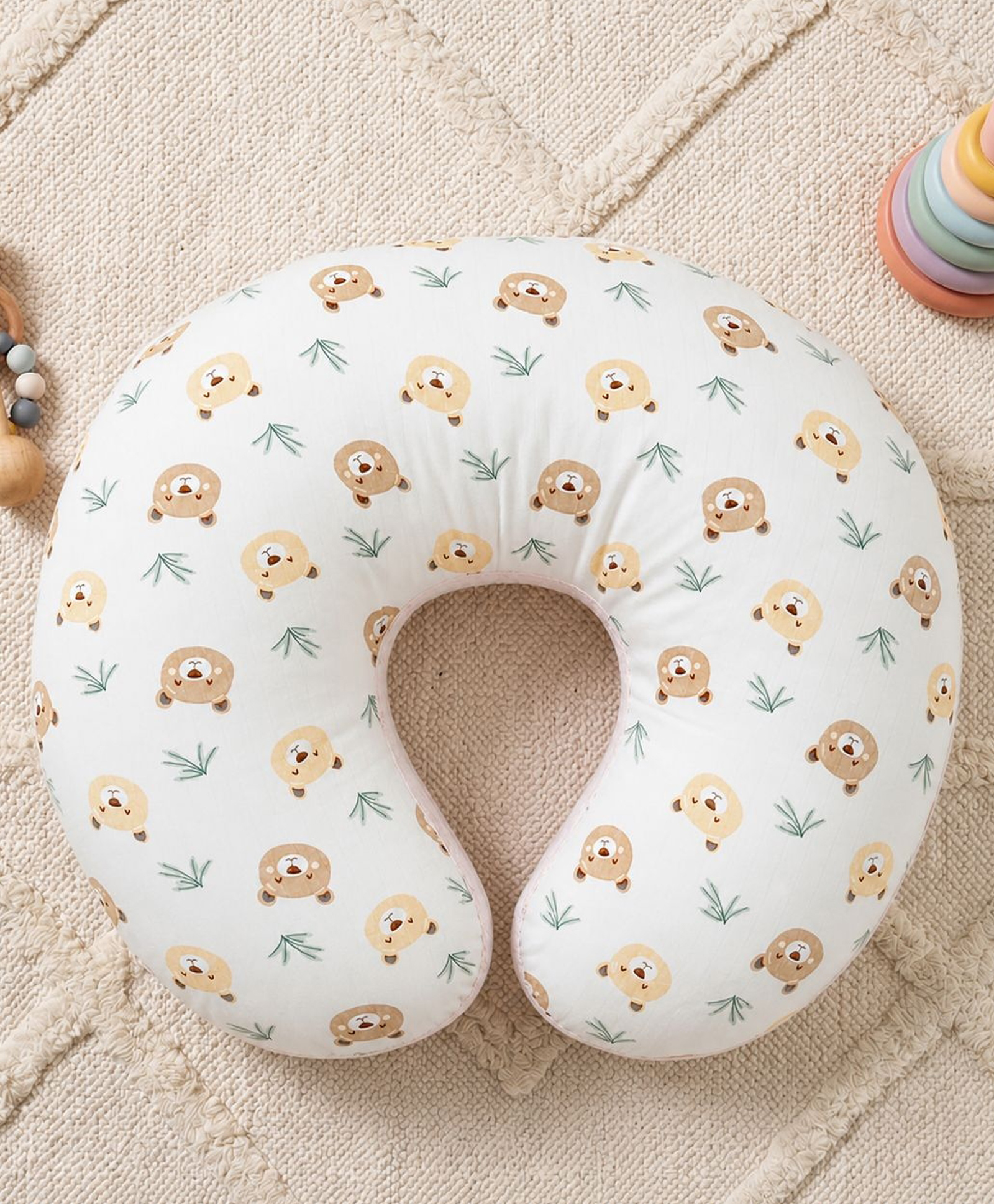 VOIDROP Pure Muslin Nursing & Breastfeeding Support Pillow Helper for Mother and Baby Pillow with Detachable Cover- Bear Print-picture-19