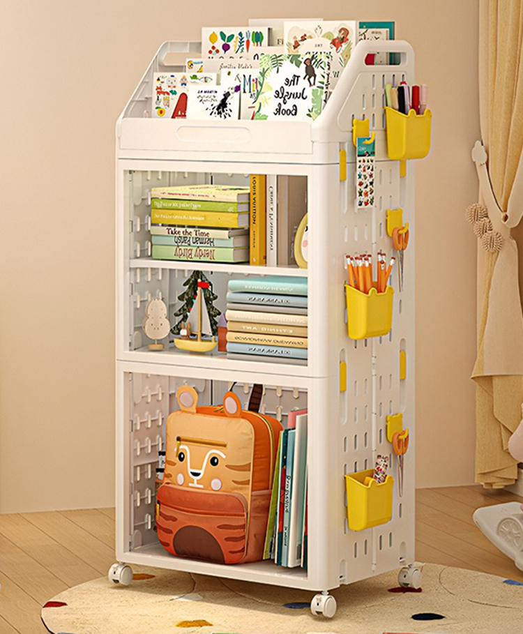VOIDROP Study and Storage Cart - Off-White| 2 layers| Wheels with Lock| Top Layer with 3 space potion| Toys Cloths Feeding Accessories Stationery Storage| Wardrobe-image-12