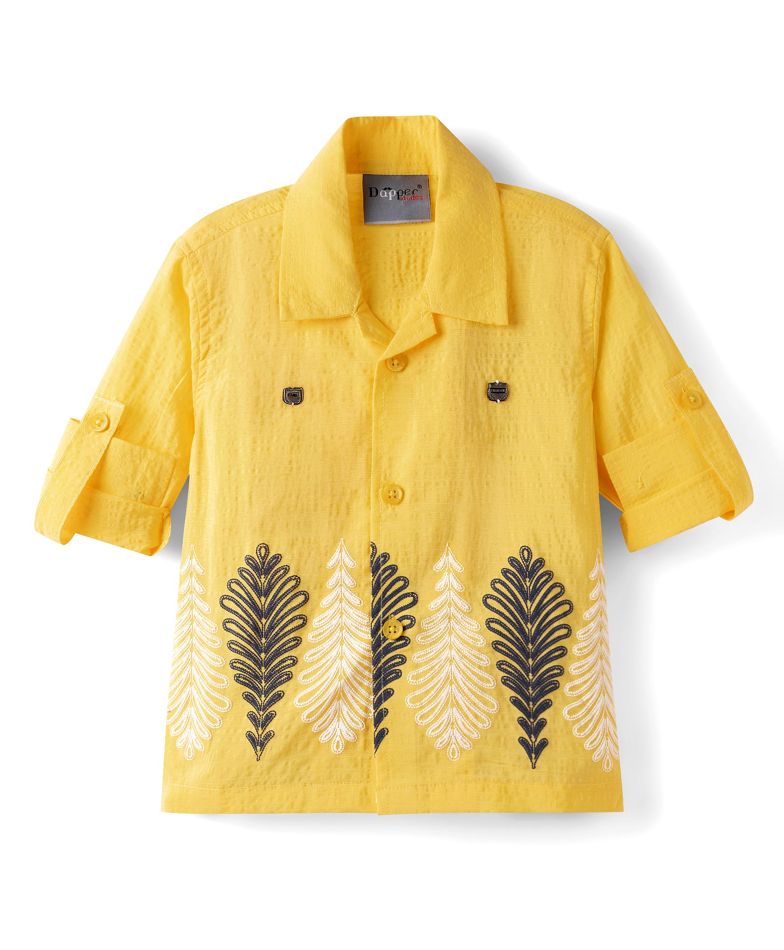 Dapper Dudes Cotton Woven Shirt Full Sleeves Design Embroidery Yellow 12-24 Months-image-34