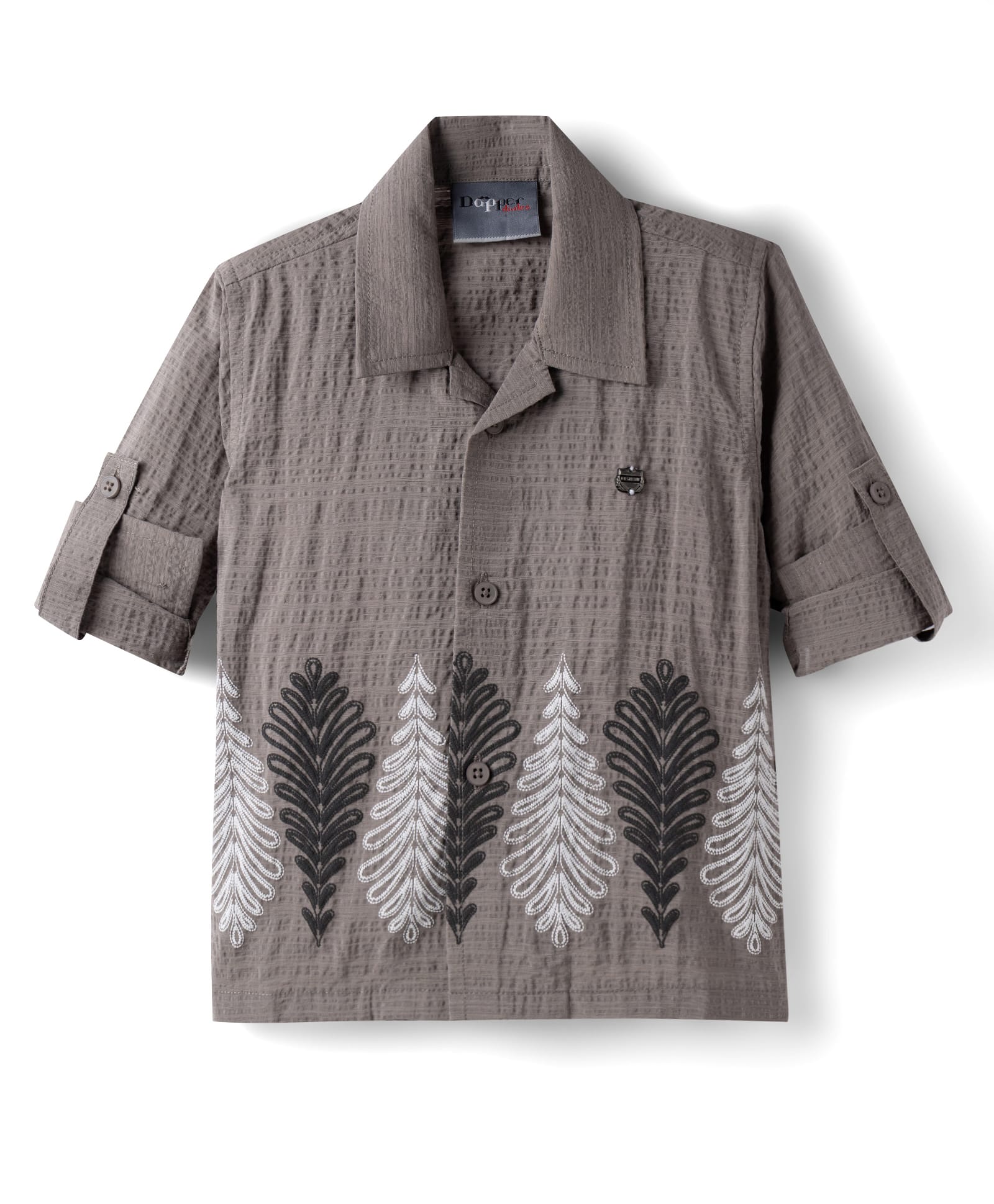 Dapper Dudes Cotton Woven Shirt Design Embroidery Half Sleeves Grey 10-11 Years-image-3