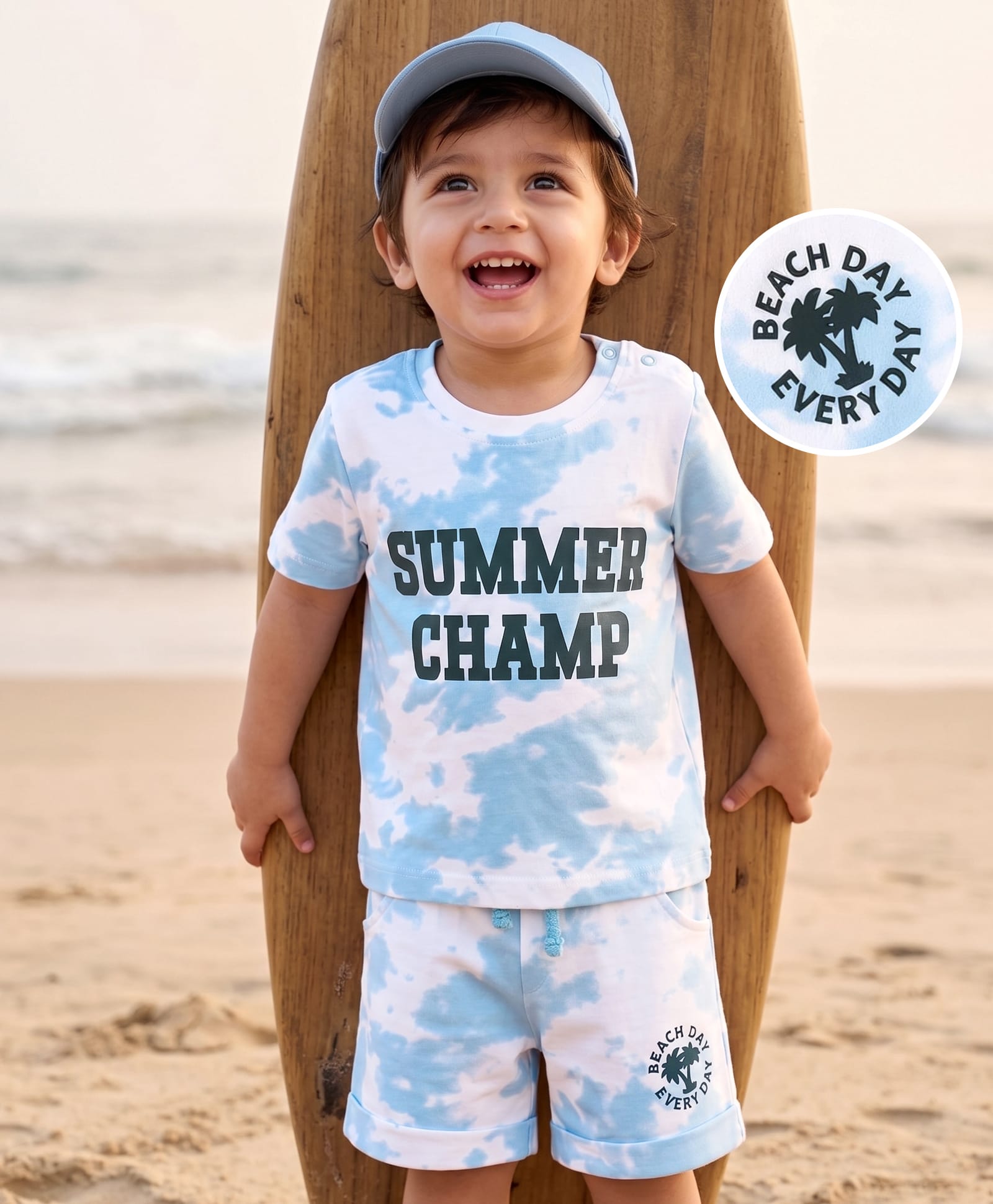 Babyhug Single Jersey Knit Half Sleeves Summer Camp Printed T-Shirt & Shorts Set With Tie Dye Pattern - Multicolor-picture-33