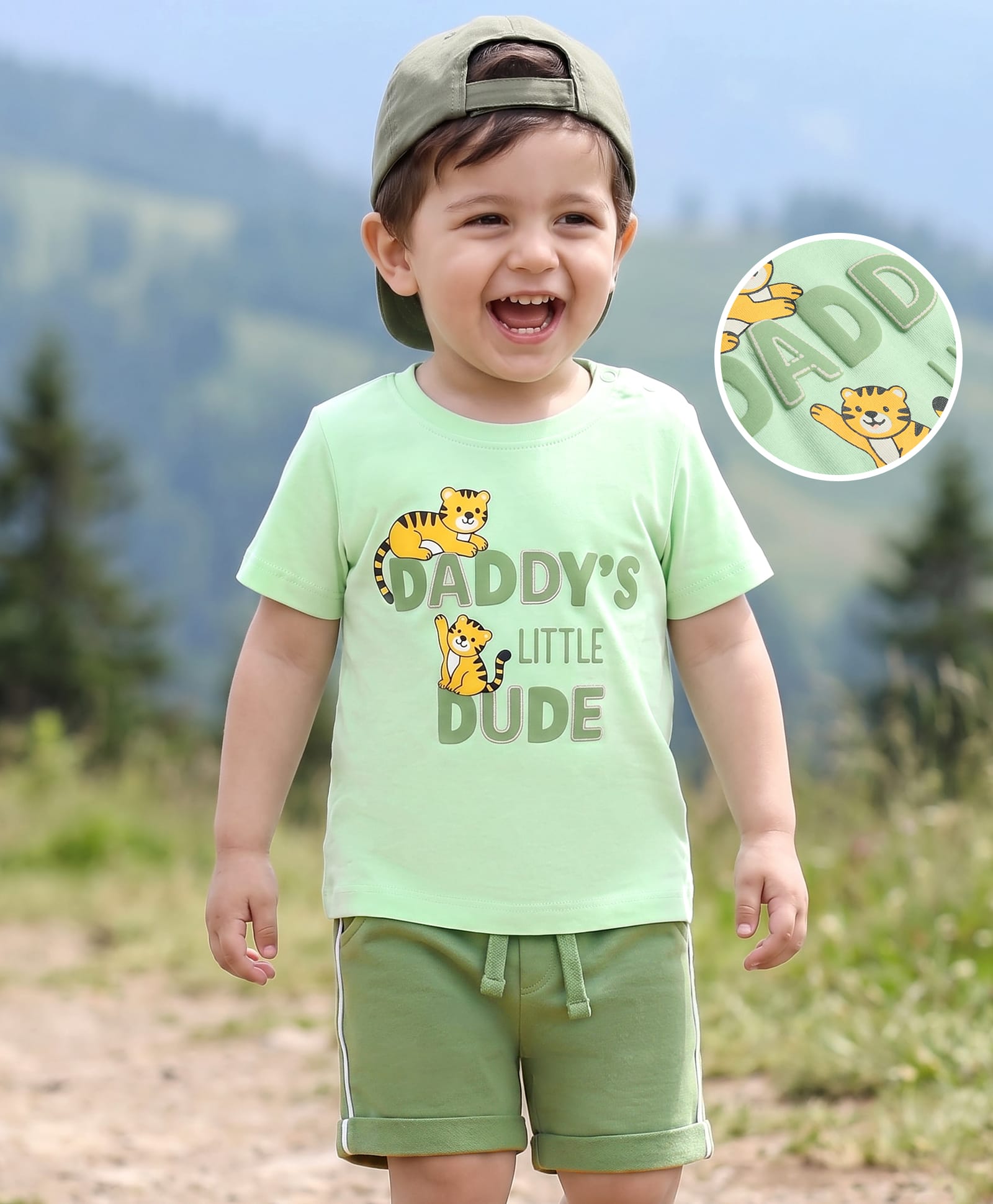 Babyhug Single Jersey Knit Half Sleeves Tiger Printed T-Shirt & Shorts Set - Light Green-picture-18