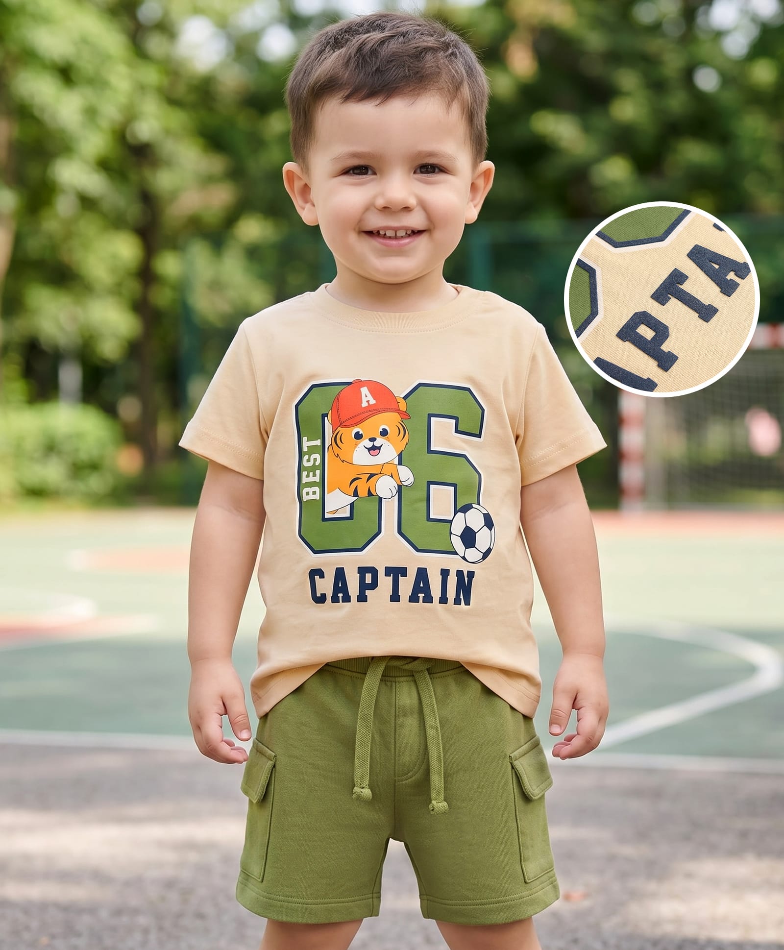 Babyhug Single Jersey Knit Half Sleeves T-Shirt & Shorts Set With Text Print - Multicolor-image-35