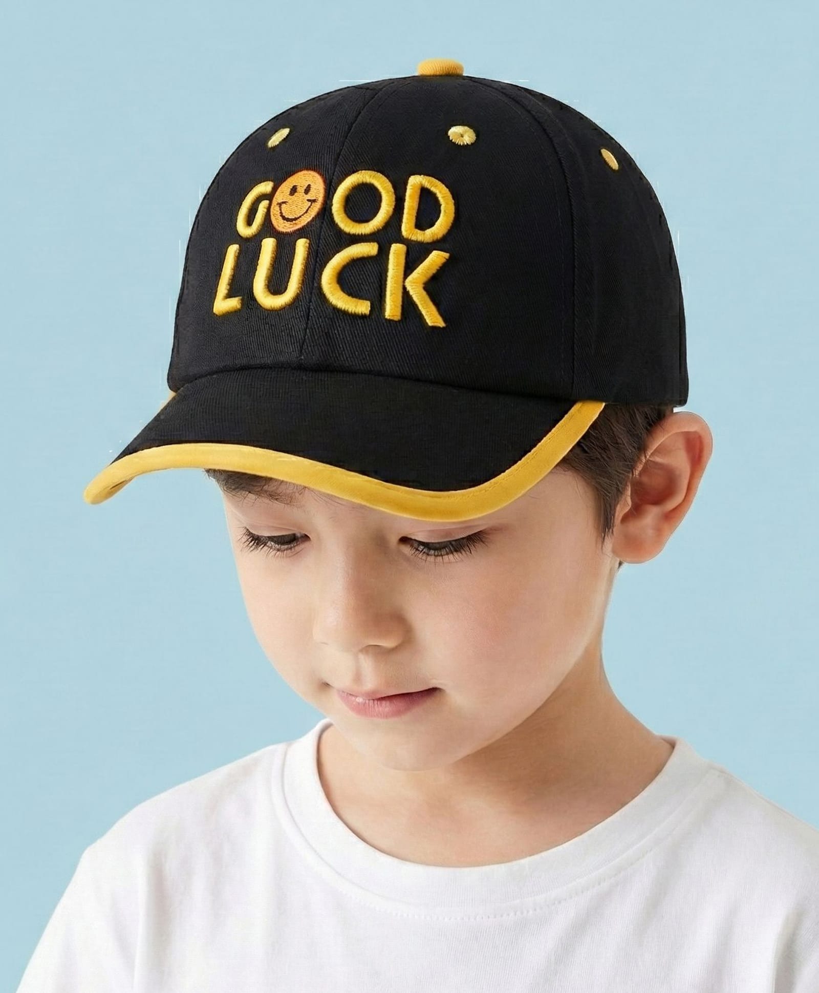 Vritraz Woven Good Luck Text Embroidered Baseball Cap - Black - Circumference - 52 - 56 Cms-image-2