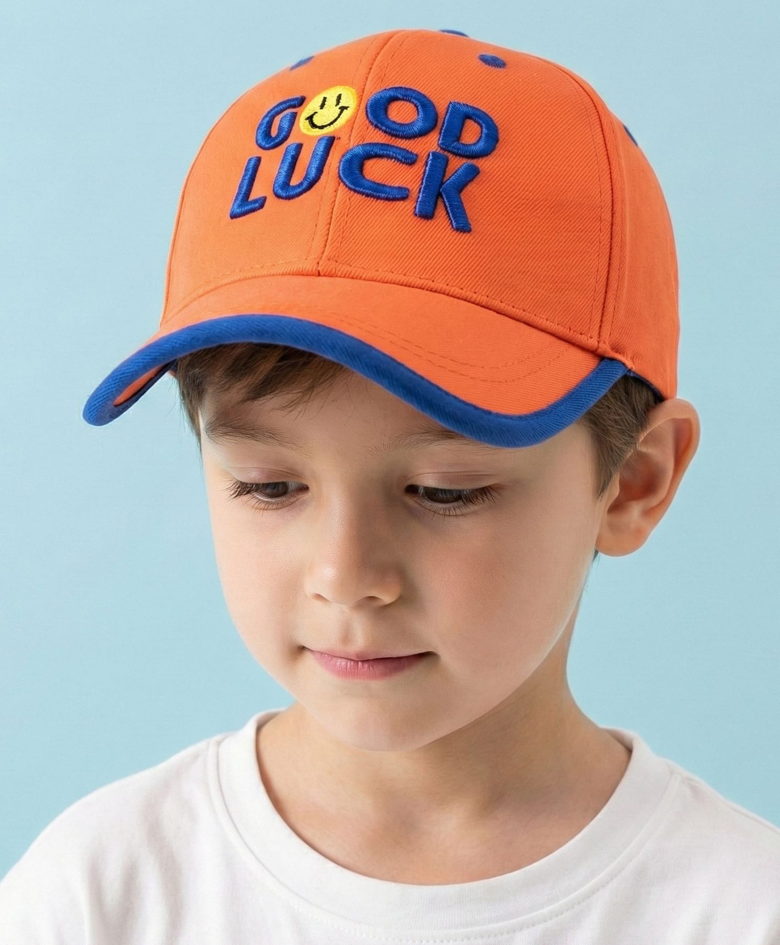Vritraz Woven Good Luck Text Embroidered Baseball Cap - Orange - Circumference - 52 - 56 Cms-picture-26