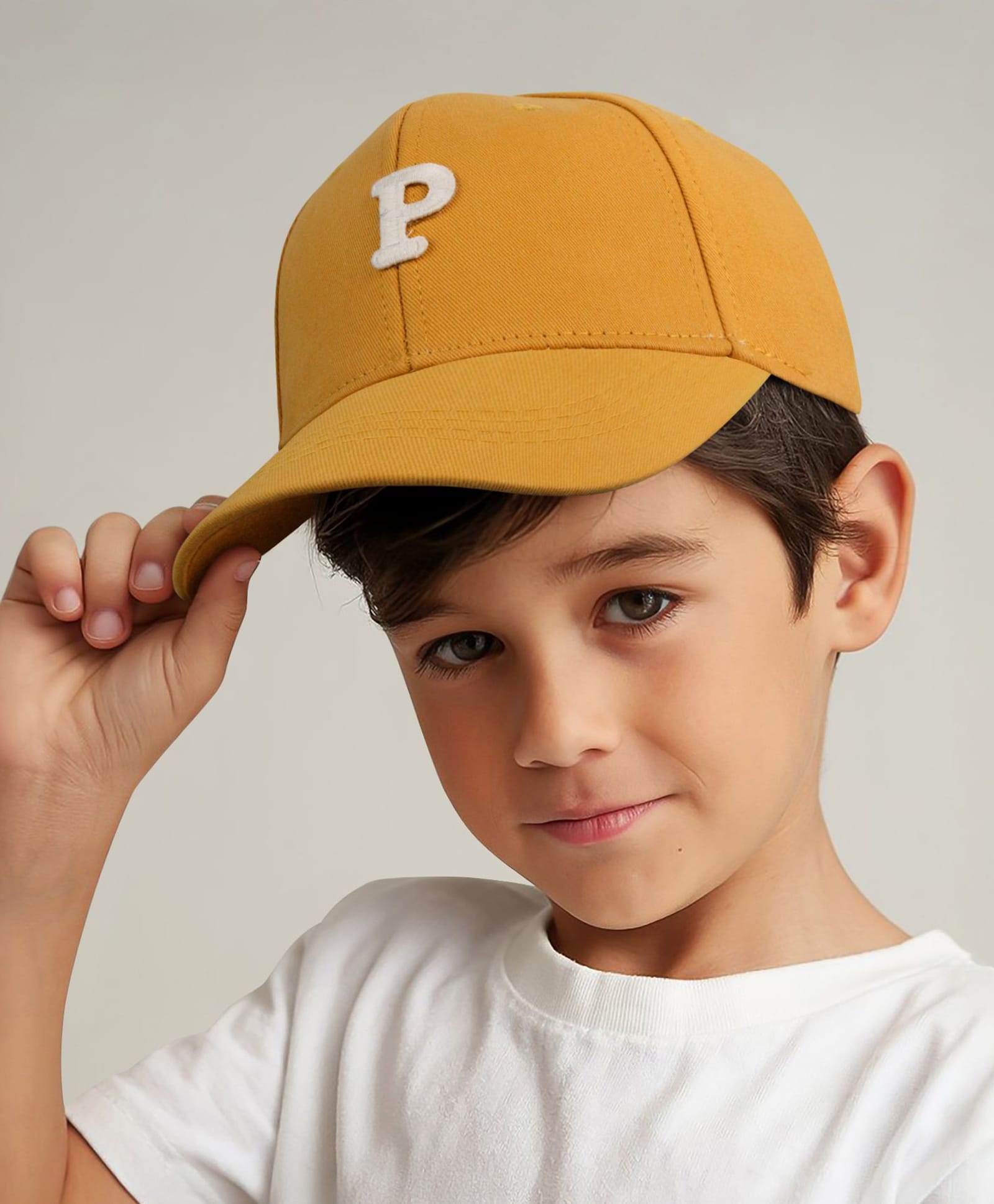 Vritraz Woven P Letter Embroidered Baseball Cap - Yellow - Circumference 52-56 Cms-image-48