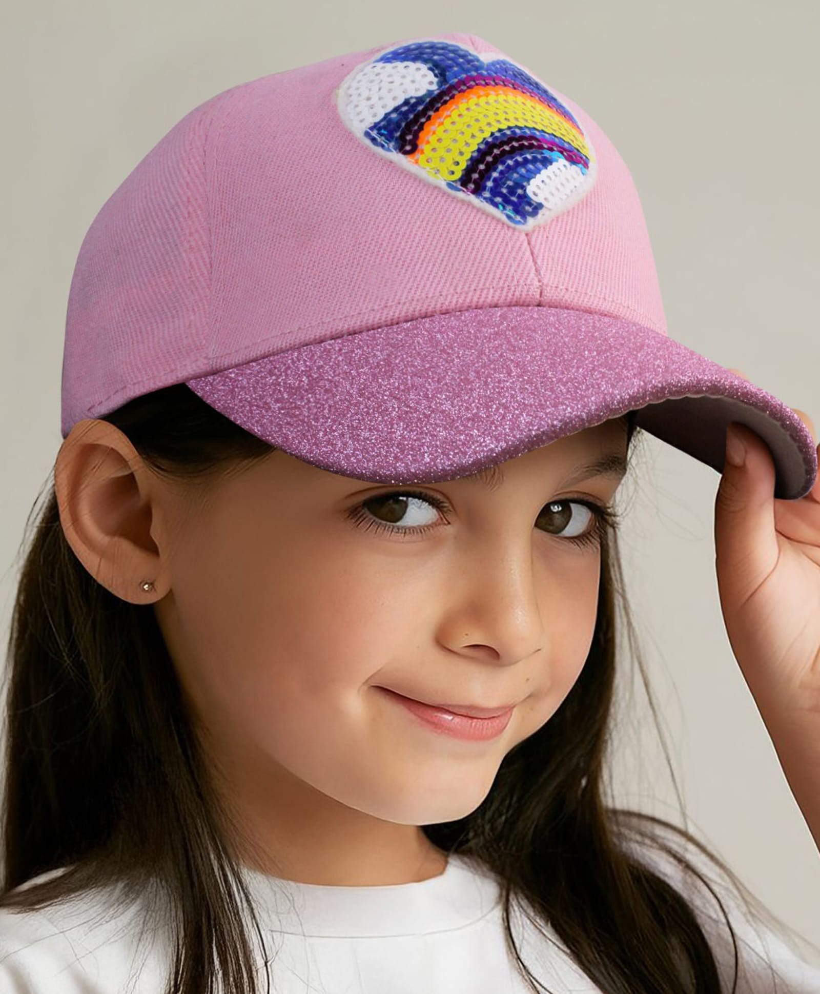 Vritraz Woven Sequins Embellished Heart Patch Detailed Baseball Cap - Pink - Circumference 52-56 Cms-image-17