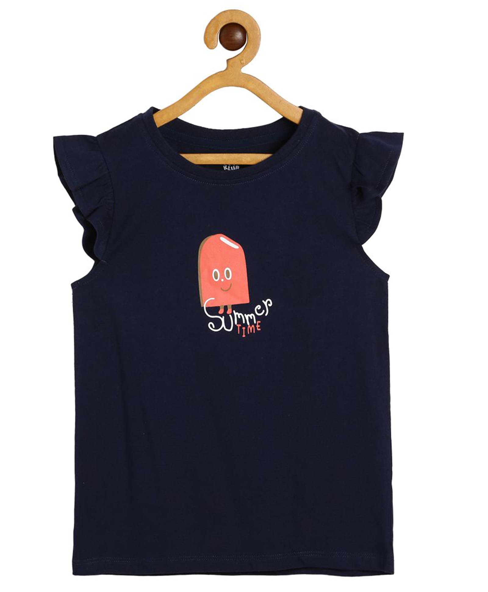 MINI KLUB Cotton Knit Frill Sleeves Summer Time Text Printed Top - Navy Blue-picture-42