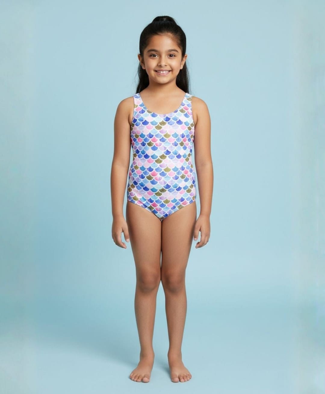 The Mom Store Sleeveless Mermaid Printed Swimsuit With Headband - Multi Colour-image-14
