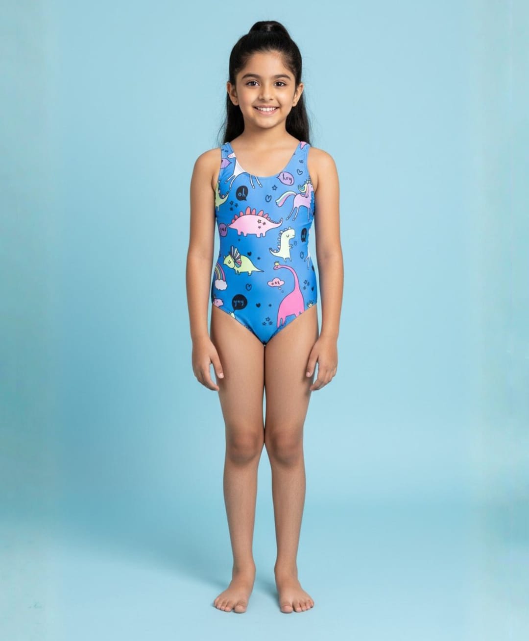 The Mom Store Sleeveless Dinosaurs Printed Swimsuit With Headband - Blue-image-48