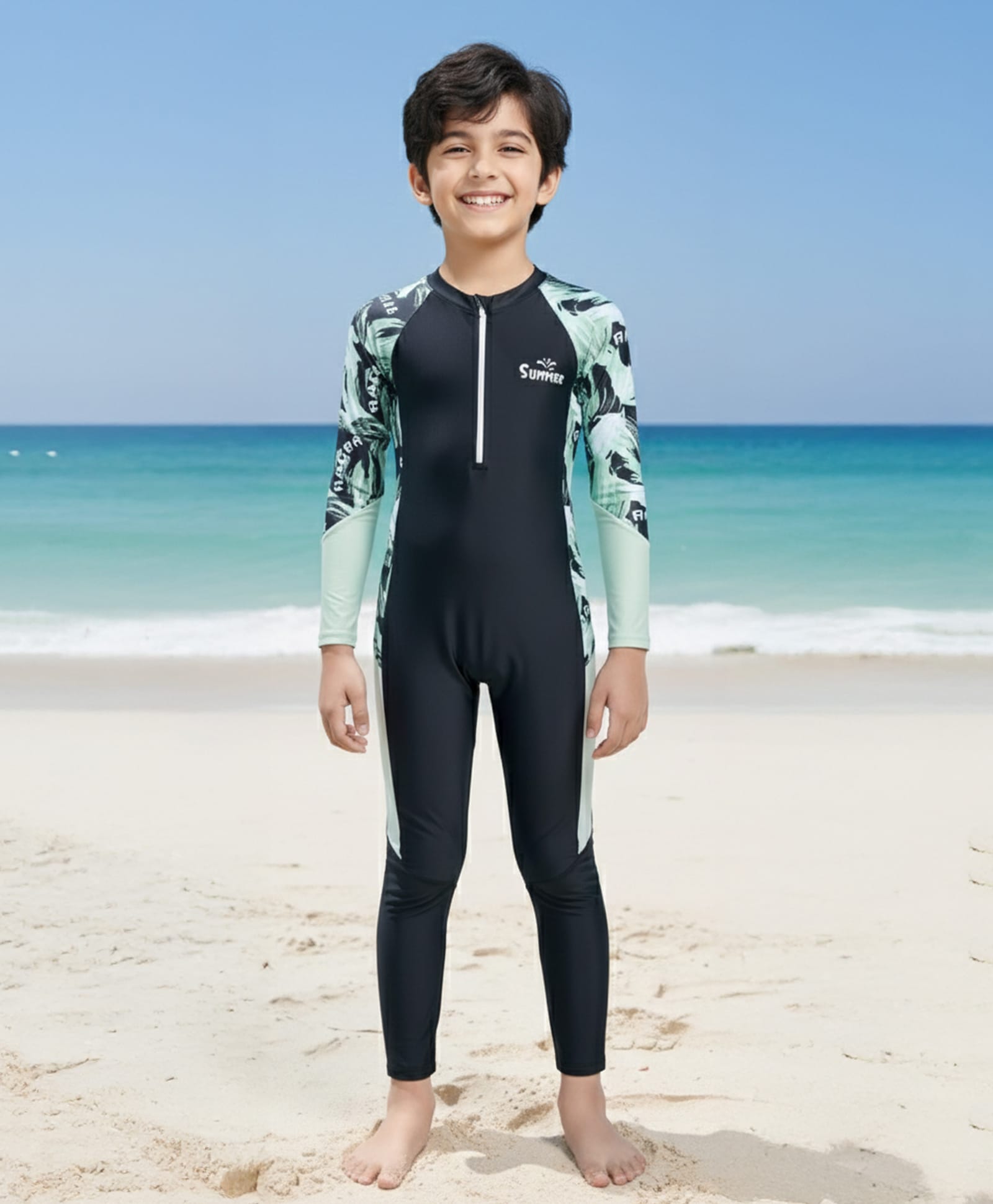 The Mom Store Full Sleeves Waves Printed Legged Swimsuit - Black-picture-34