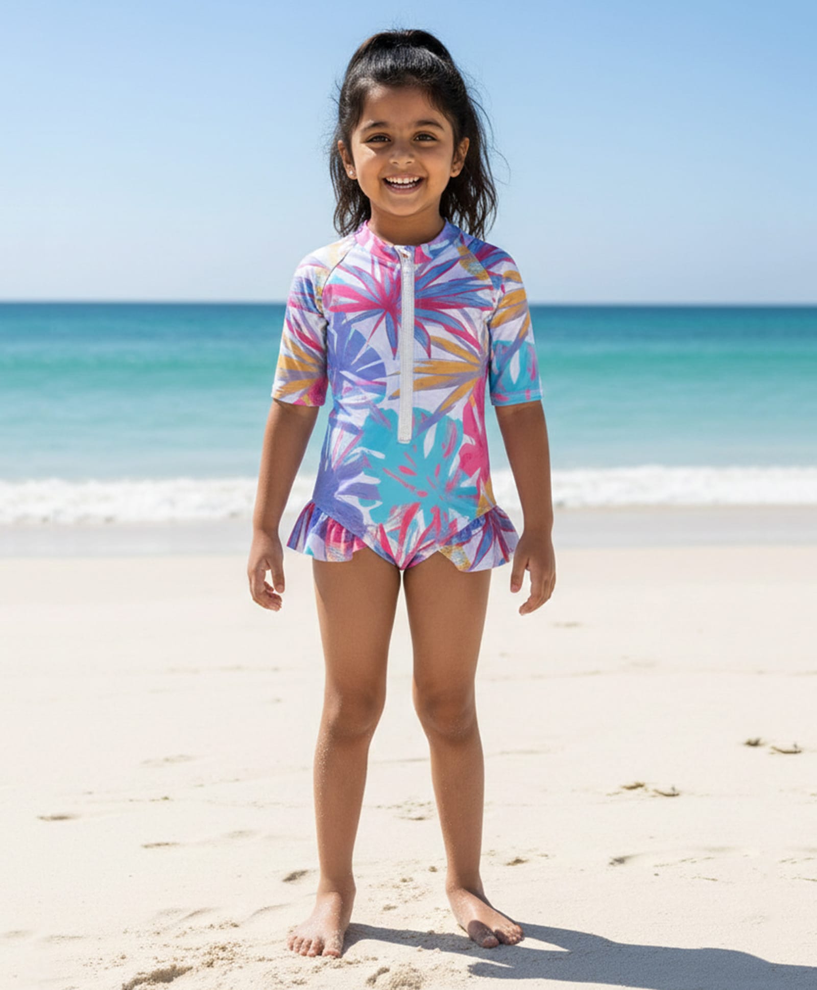 The Mom Store Half Sleeves Tropical Printed & Frill Detailed Swimsuit - Multi Colour-picture-21