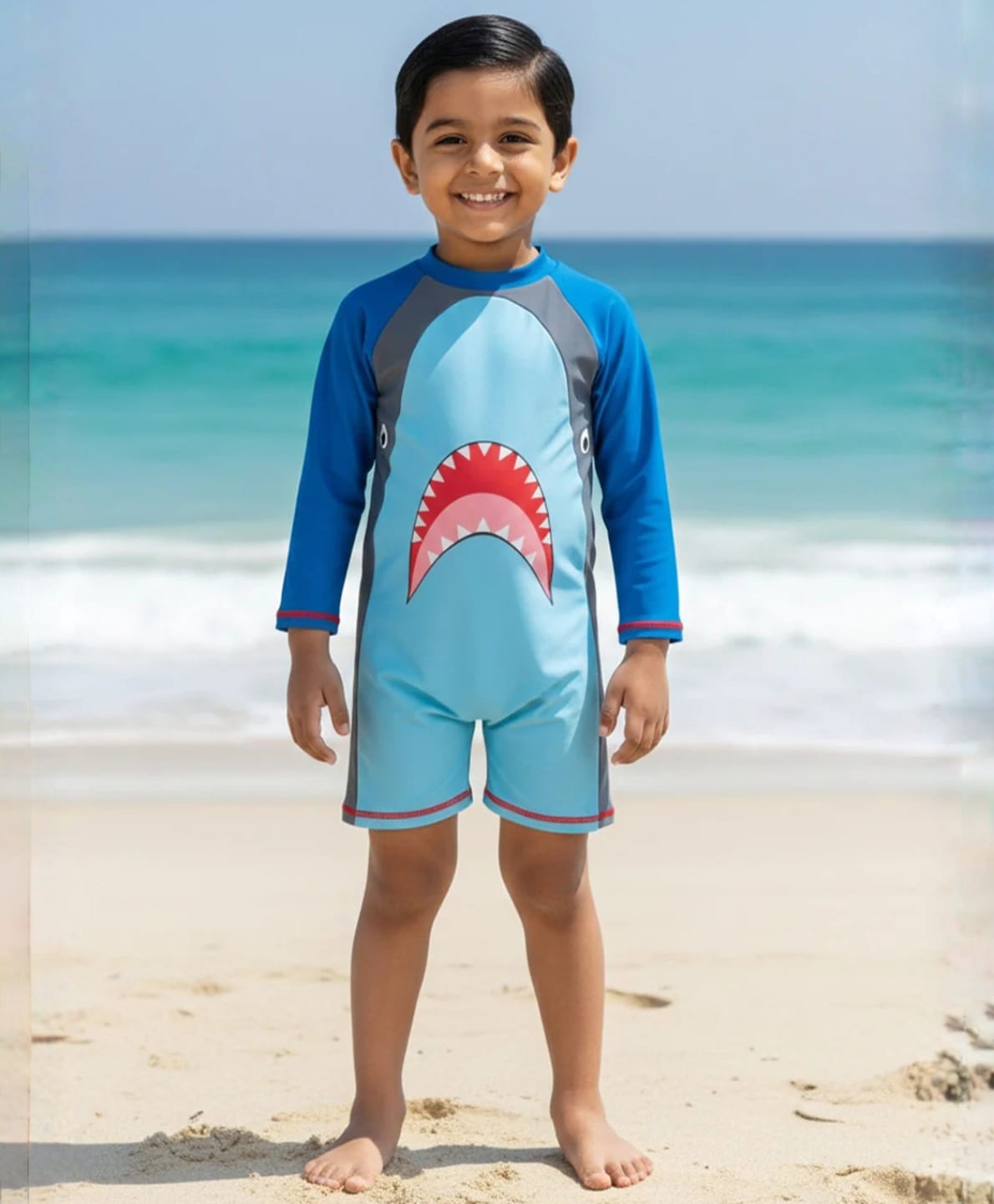 The Mom Store Full Sleeves Shark Printed Legged Swim Suit - Aqua Blue-picture-19