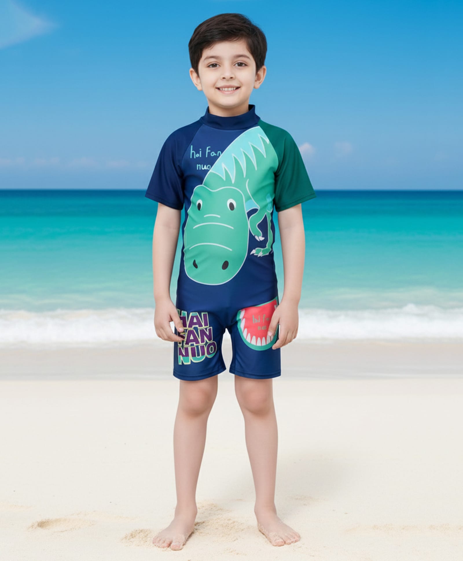 The Mom Store Full Sleeves Dinosaur Printed Legged Swimsuit - Multi Colour-picture-29