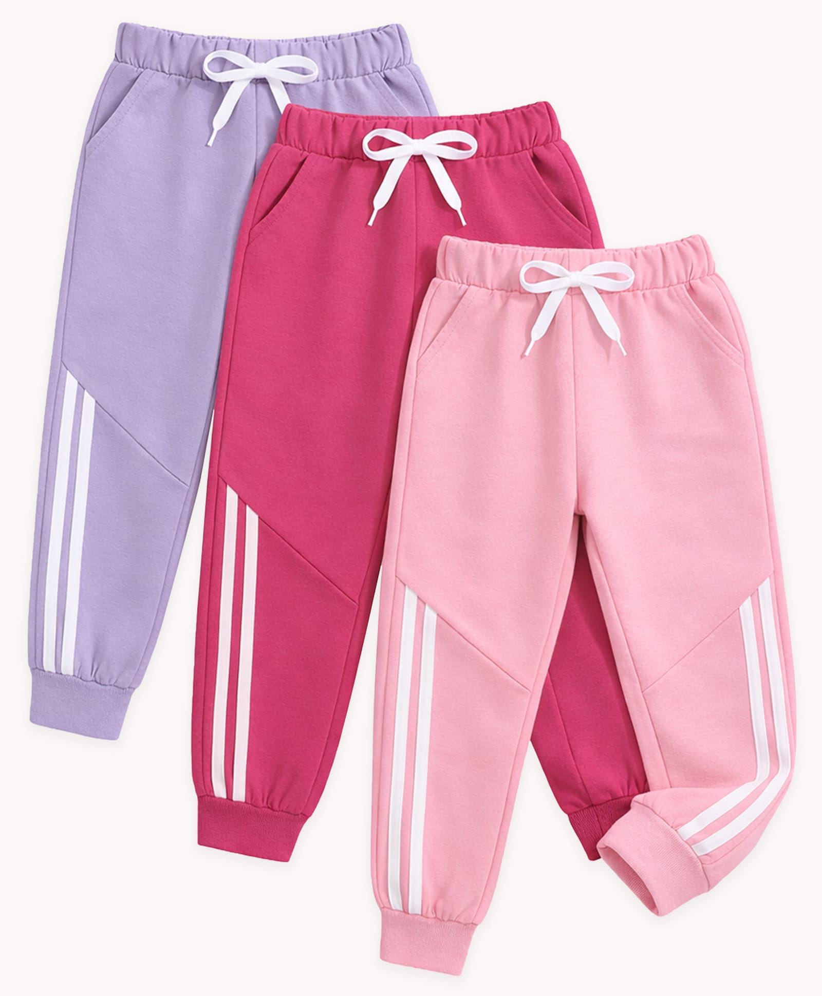 KUCHIPOO Cotton Blend Knit Pack Of 3 Striped Detailed Pants - Lavender Dark Pink & Light Pink-image-15