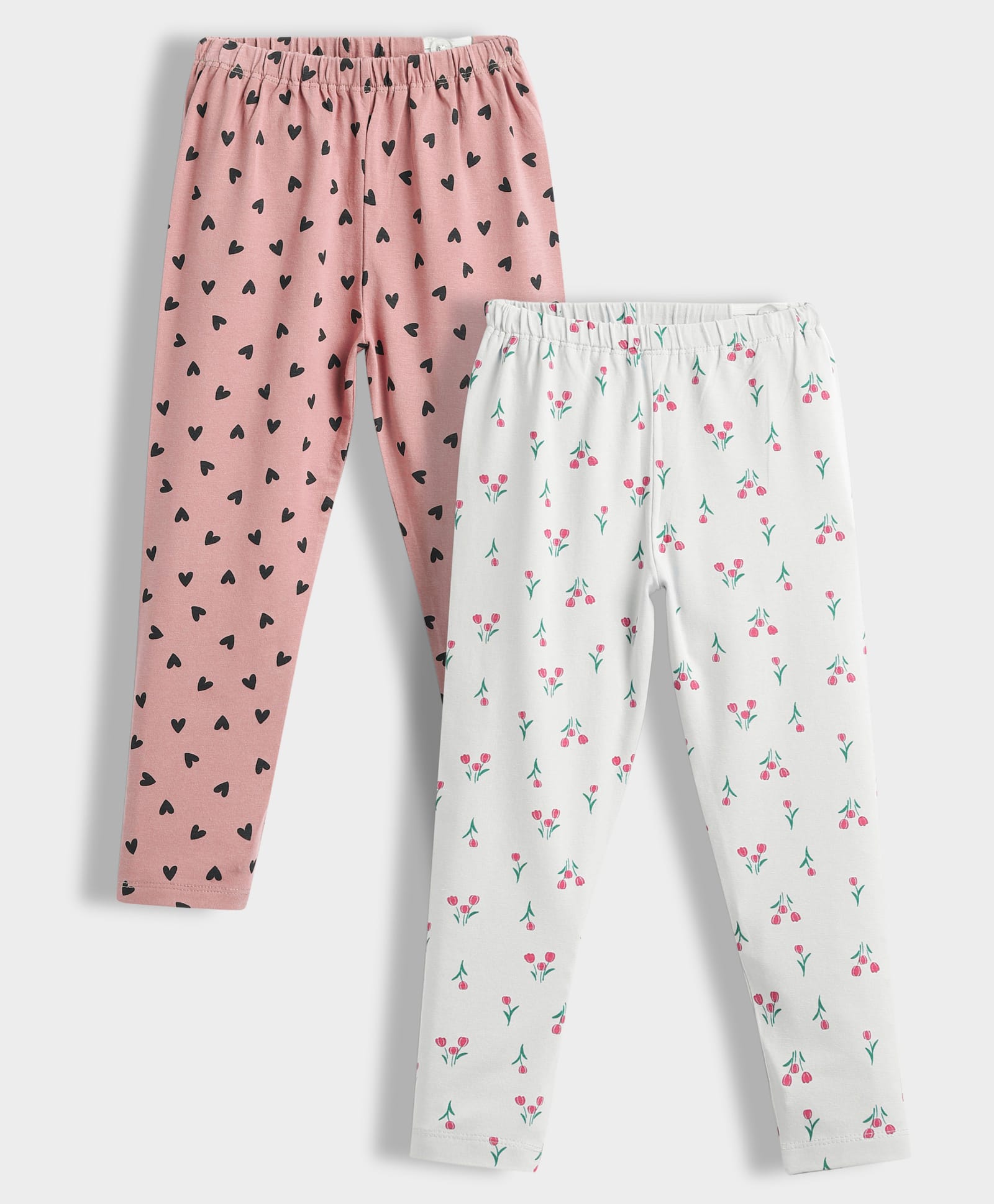 Orange Sugar Cotton Lycra Knit Pack Of 2 Floral & Hearts Printed Leggings - Multi Colour-picture-41