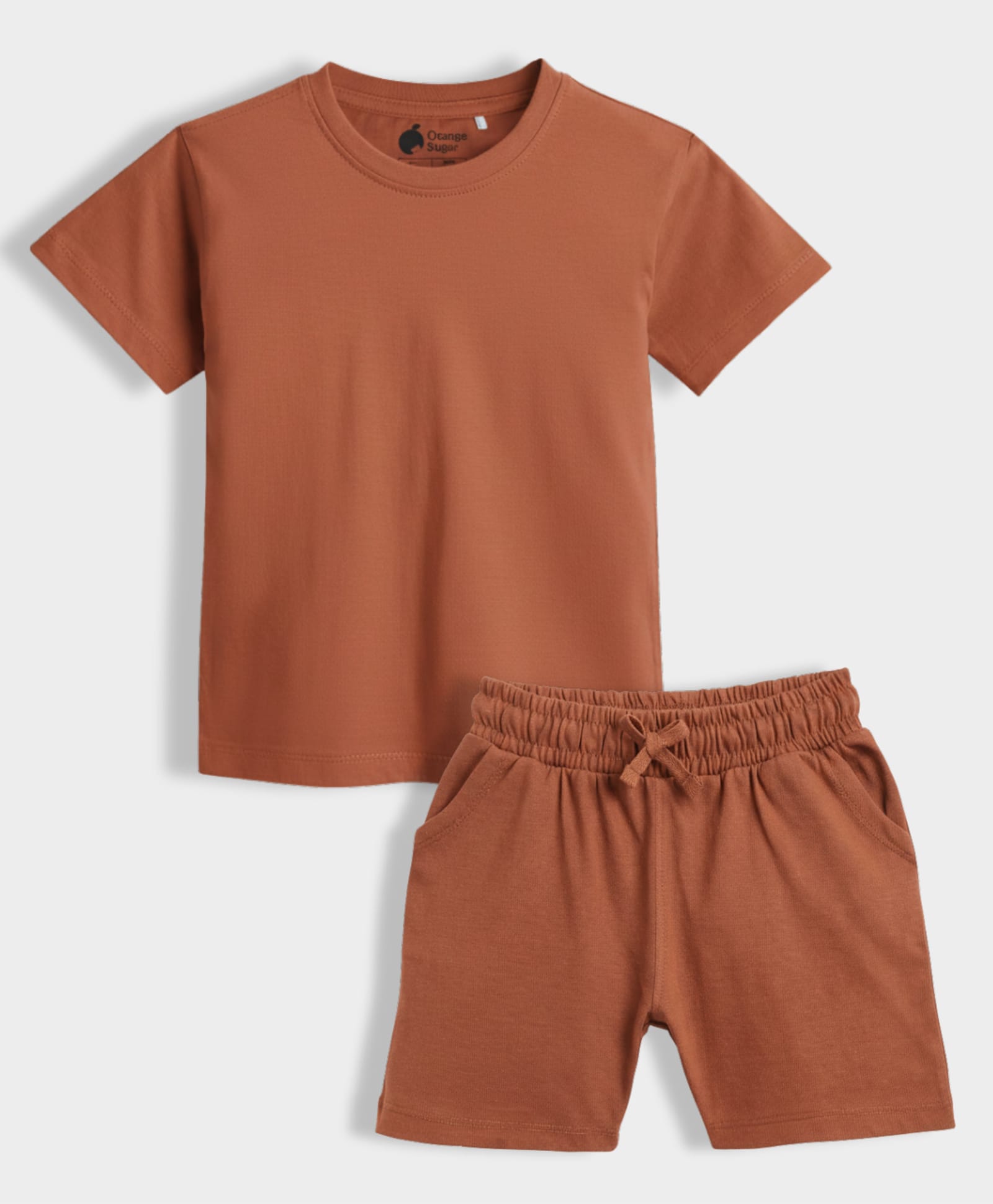 Orange Sugar 100% Cotton Knit Half Sleeves Solid Tee & Shorts Night Suit - Brown-picture-25