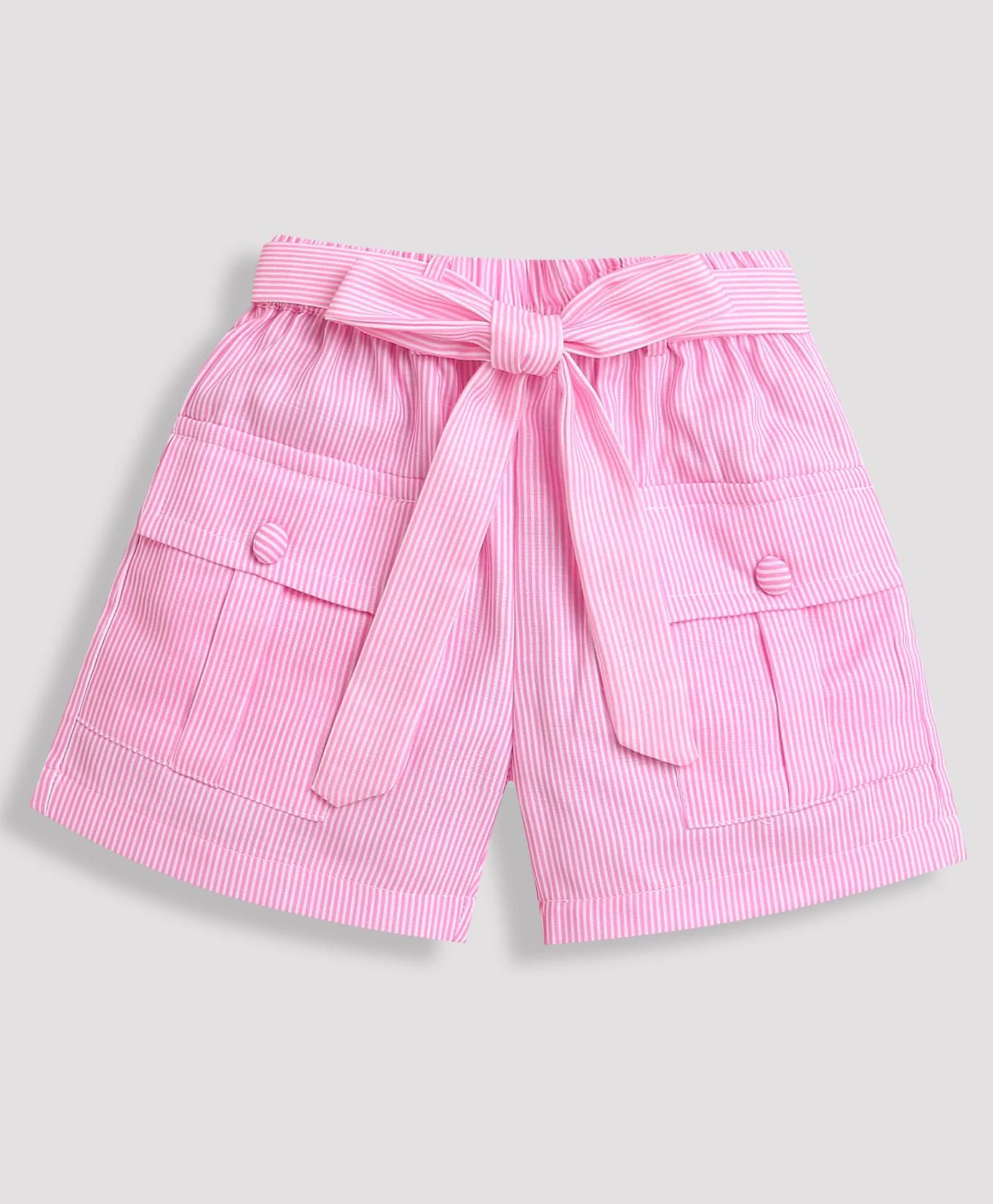 Tiny Girl Cotton Woven Striped Shorts - Neon Pink-image-36