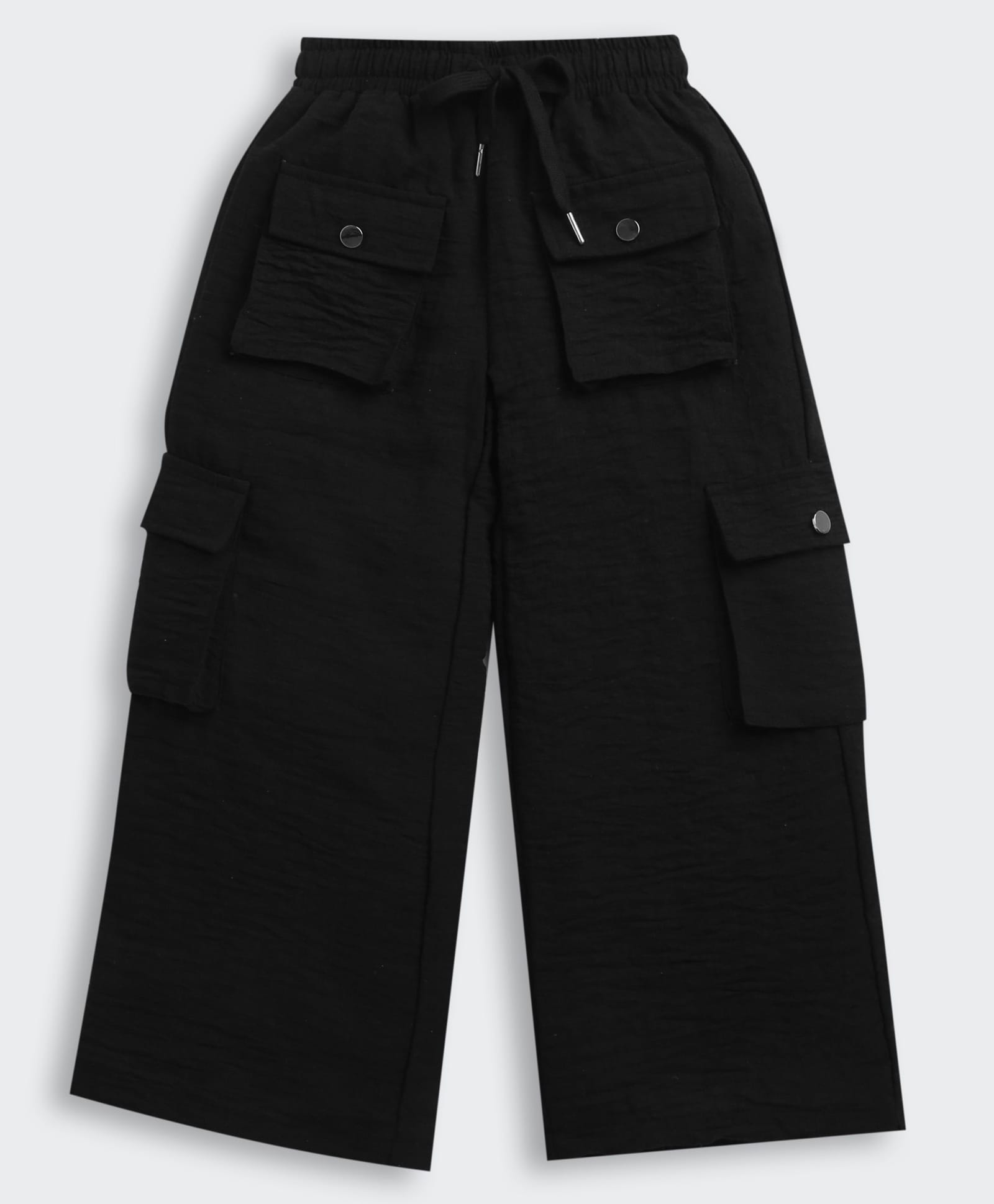 Tiny Girl Cotton Woven Solid Cargo Style Jeans - Black-picture-20