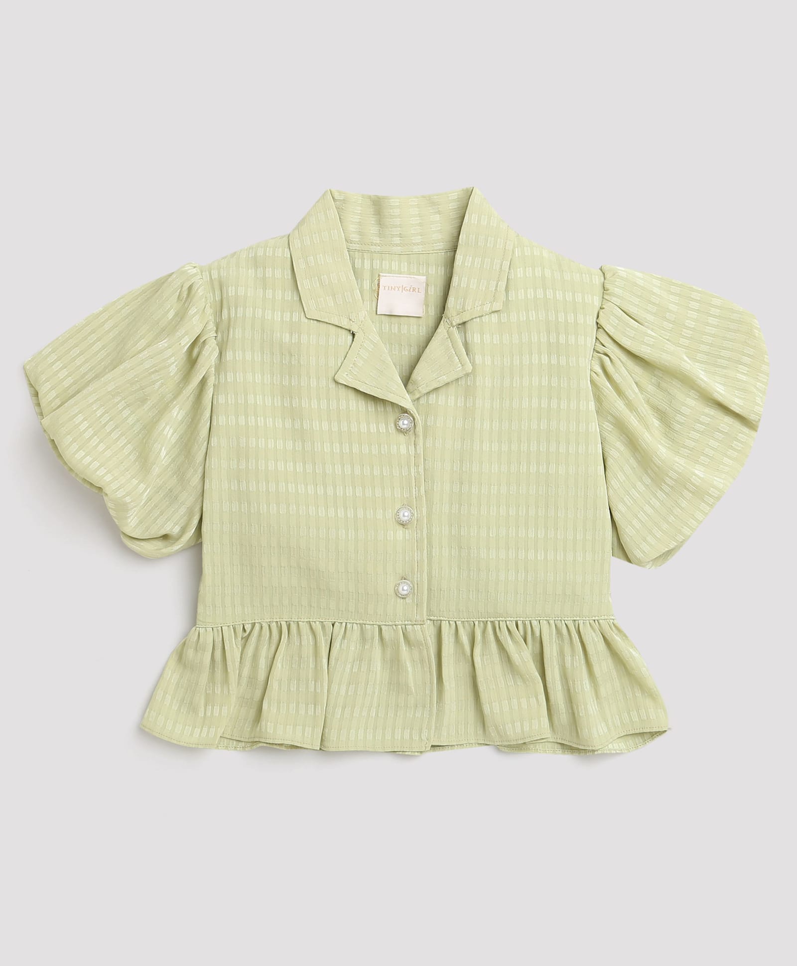 Tiny Girl Woven Half Sleeves Textured Shirt Styled Top - Green-picture-34