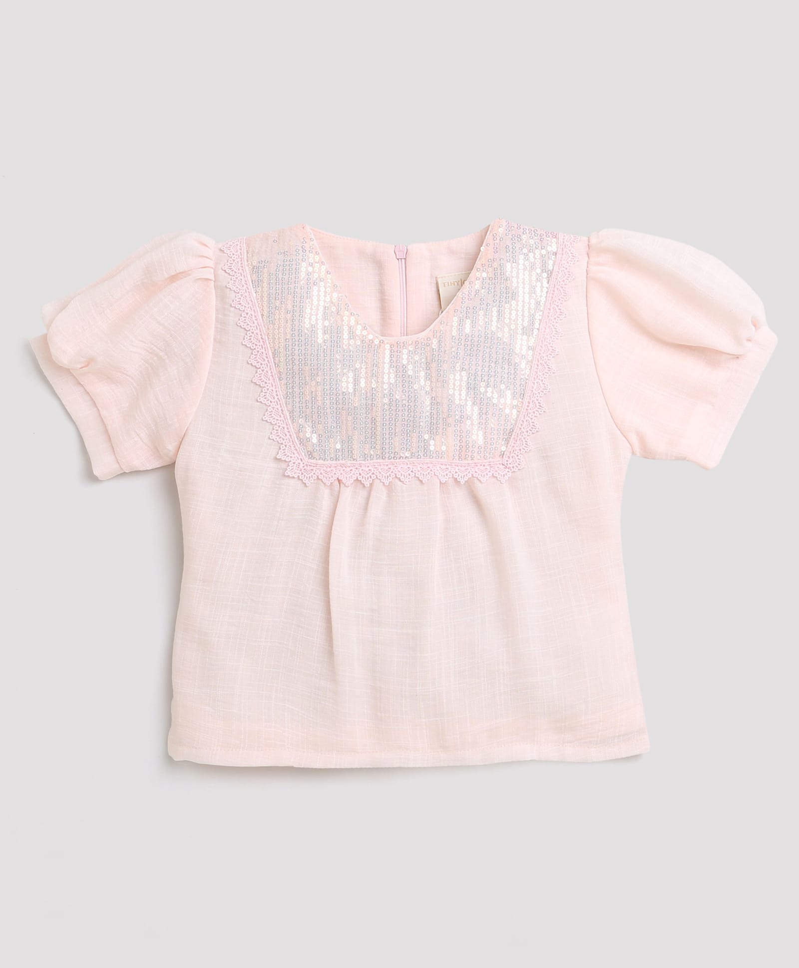 Tiny Girl Cotton Woven Half Sleeves Sequins Embellished Top - Peach-picture-38