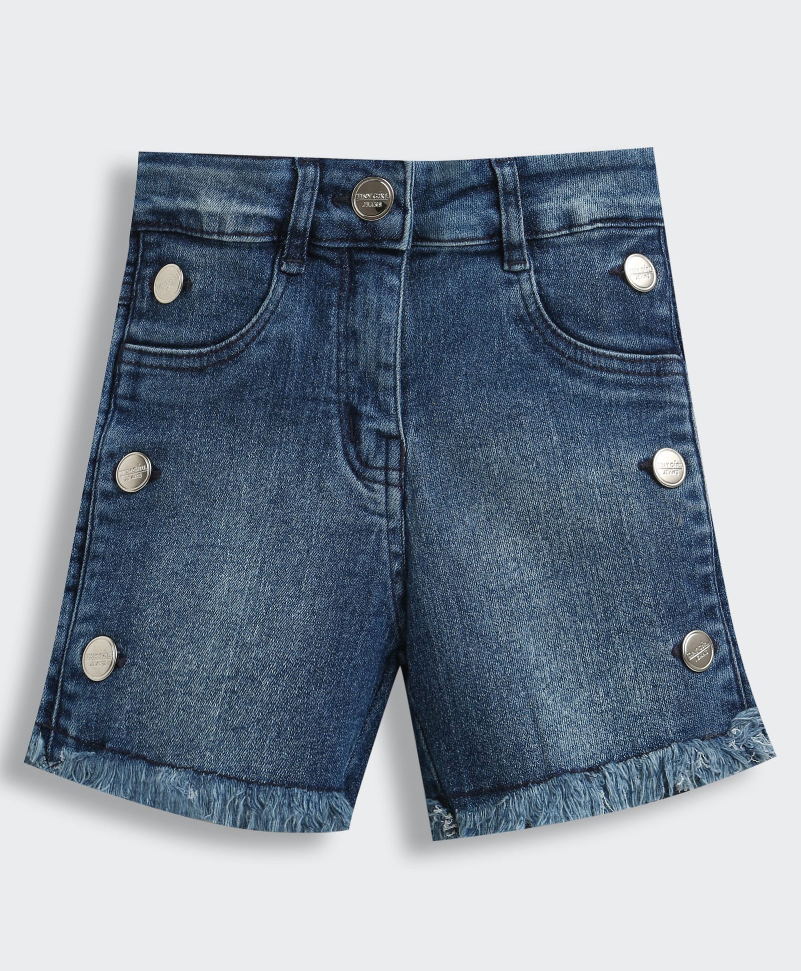 Tiny Girl Cotton Woven Button Applique Detailed Washed Shorts - Dark Blue-picture-31