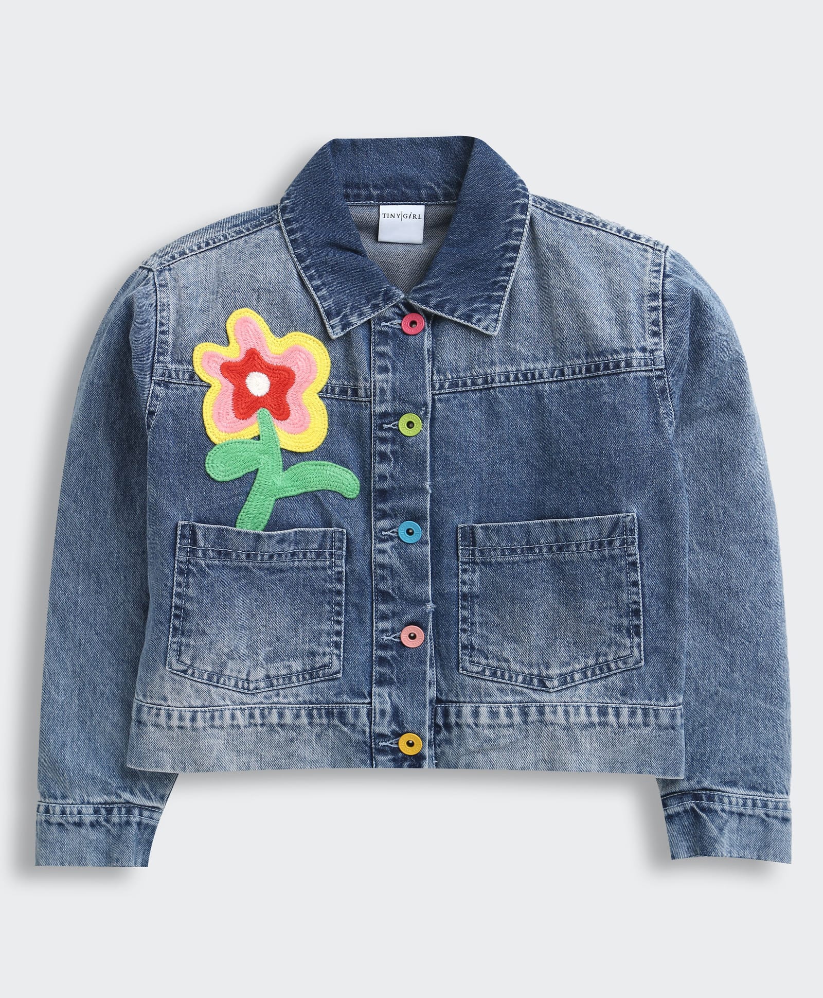 Tiny Girl Cotton Woven Full Sleeves Floral Patch Detailed Jacket - Dark Blue-picture-20