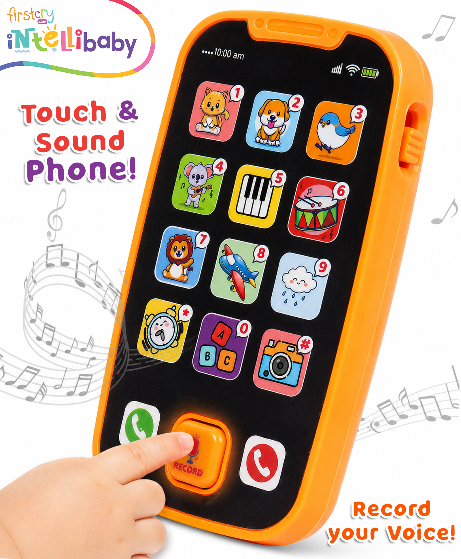 Intellibaby Musical Mobile - Orange | Recording Feature | 10 Colourful Buttons | Auditory Development with 36 Unique Sounds | Engaging Toy for Infants | Perfect for Sensory Exploration | For Gifting-image-1