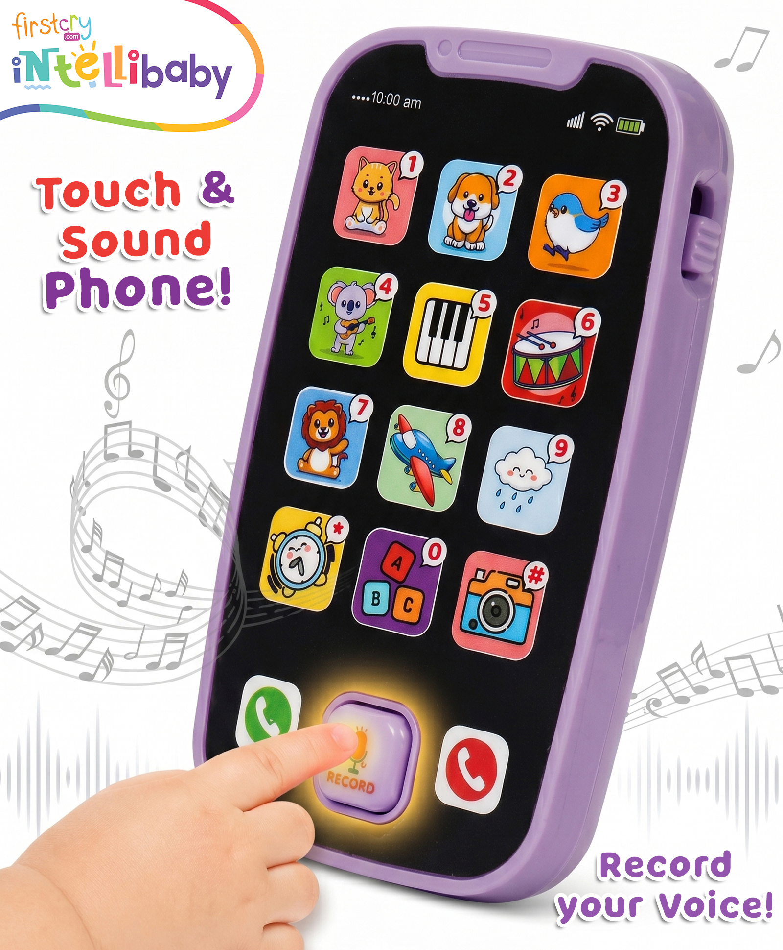 Intellibaby Musical Mobile - Purple | Recording Feature | 10 Colourful Buttons | Auditory Development with 36 Unique Sounds | Engaging Toy for Infants | Perfect for Sensory Exploration | For Gifting-picture-20