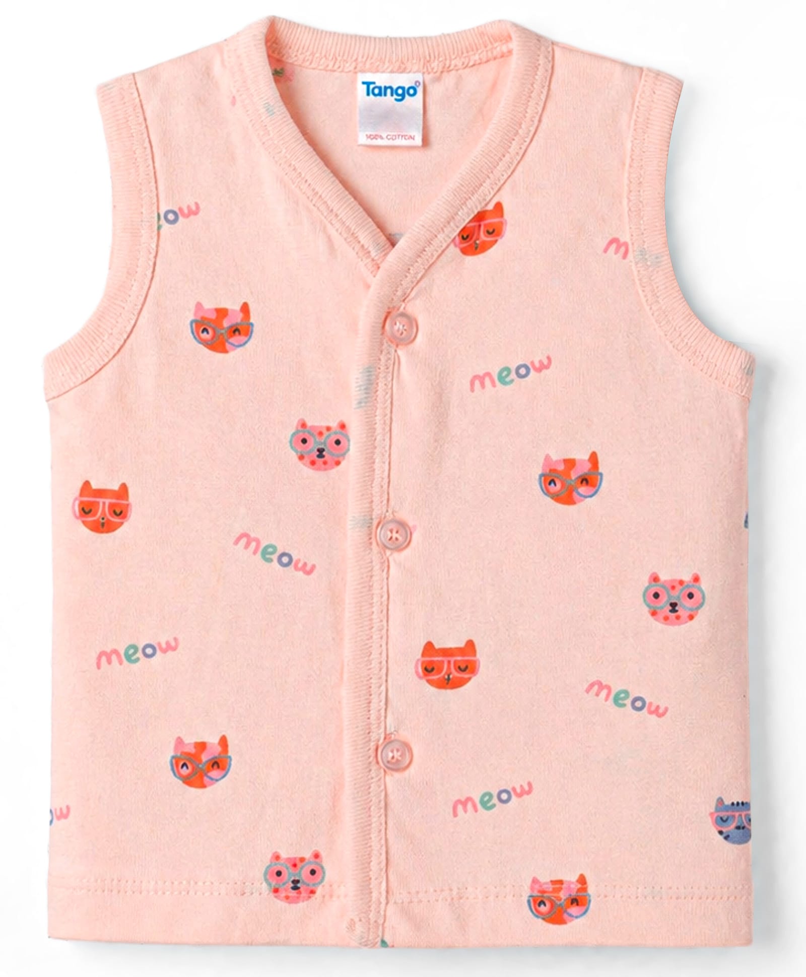 Tango Single Jersey Knit Sleeveless Jhabla with Animal Print - Pink-image-46
