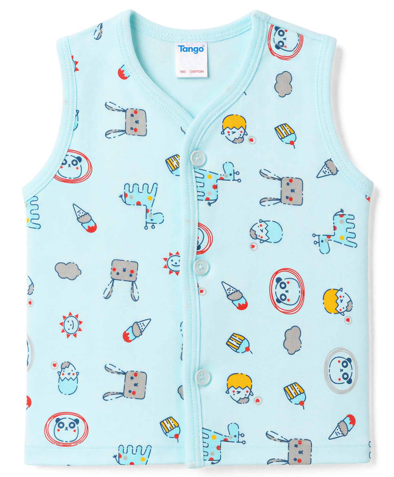 Tango Interlock Knit Sleeveless Jhabla with Animal Print - Aqua-picture-21