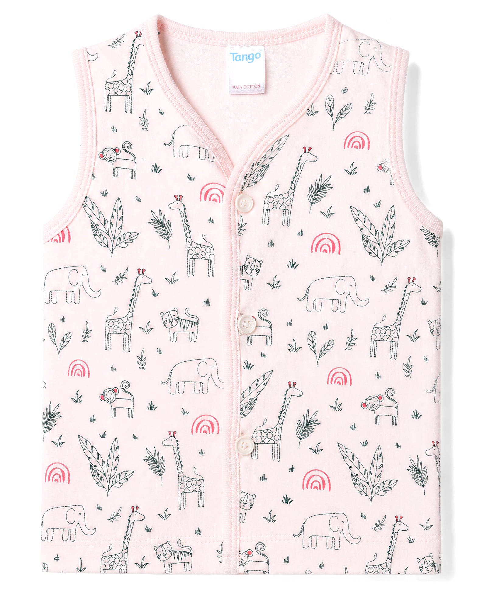 Tango Interlock Knit Sleeveless Jhabla with Animal Print - Pink-image-28