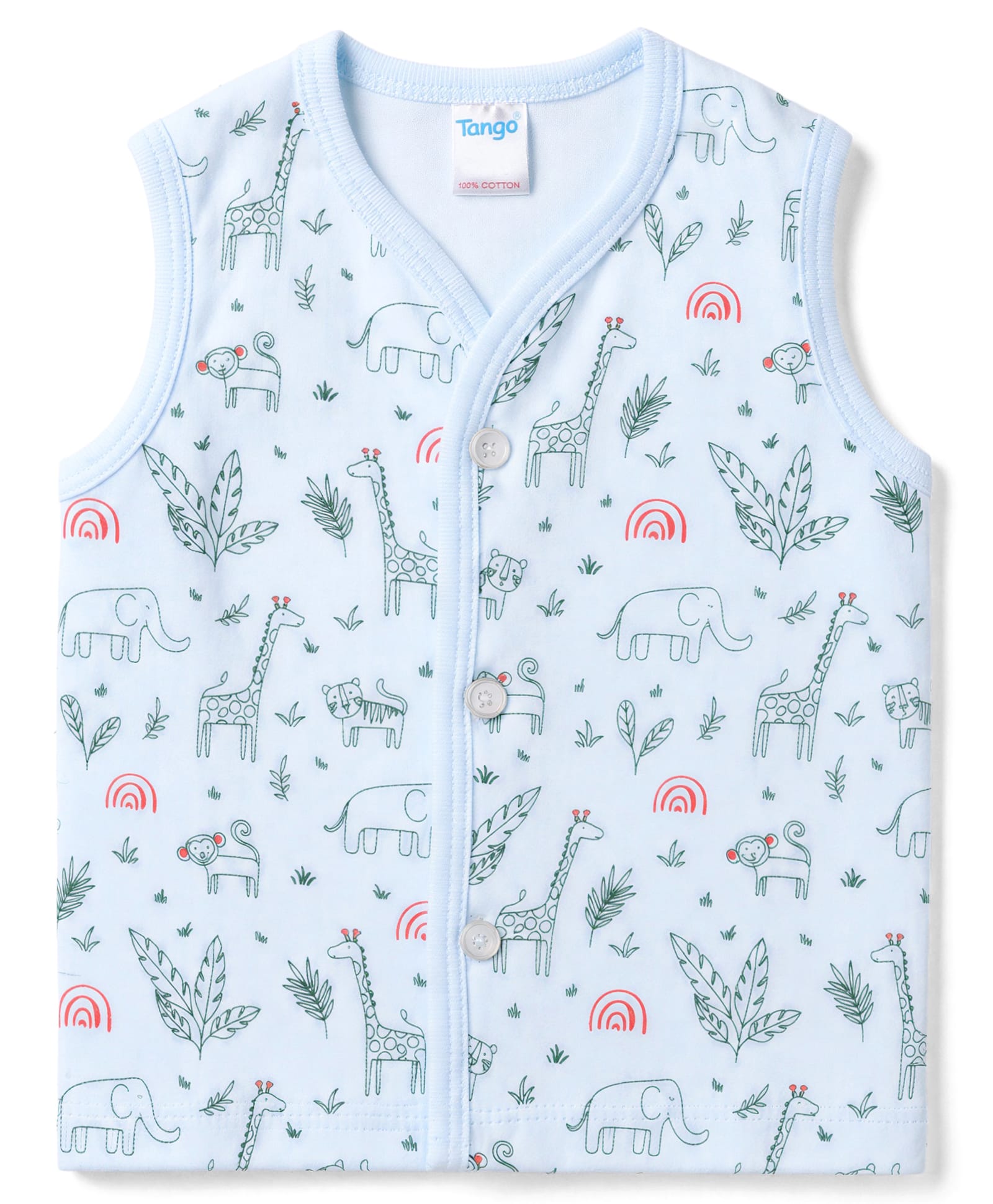 Tango Interlock Knit Sleeveless Jhabla with Animal Print - Light Blue-image-47