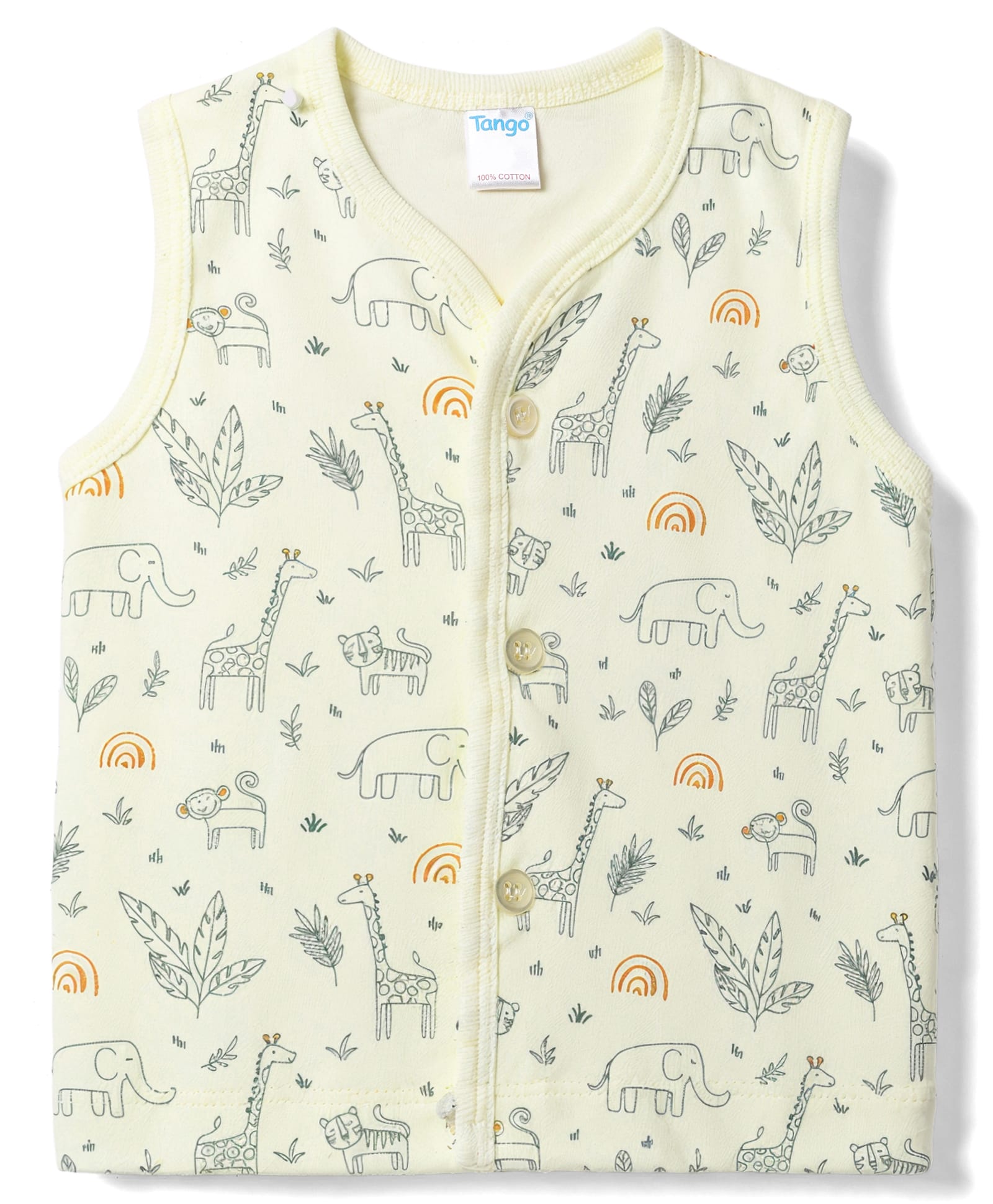 Tango Interlock Knit Sleeveless Jhabla with Animal Print - Light Yellow-image-29