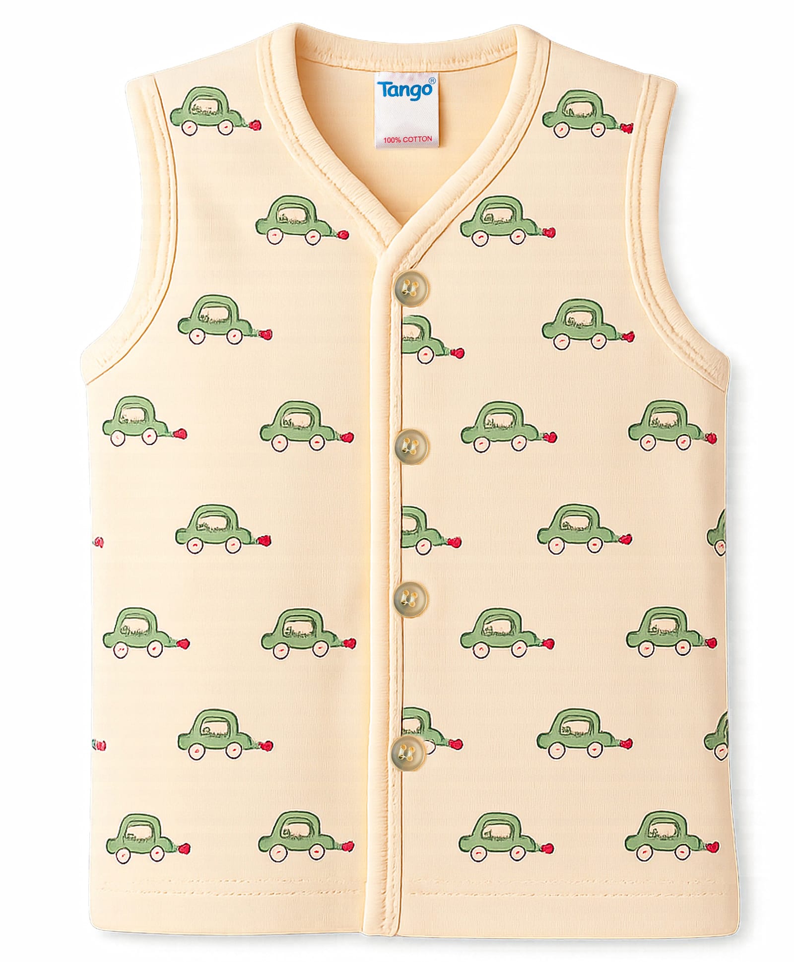 Tango Interlock Knit Sleeveless Jhabla with Car Print - Cream-picture-45