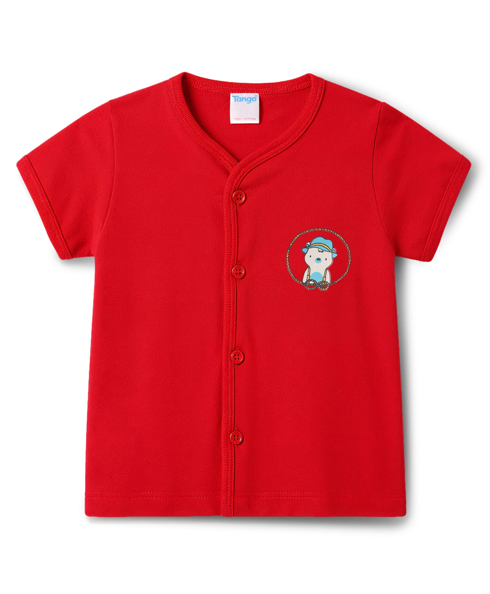 Tango Single Jersey Knit Half Sleeves Jhabla with Animal Print - Red-picture-10