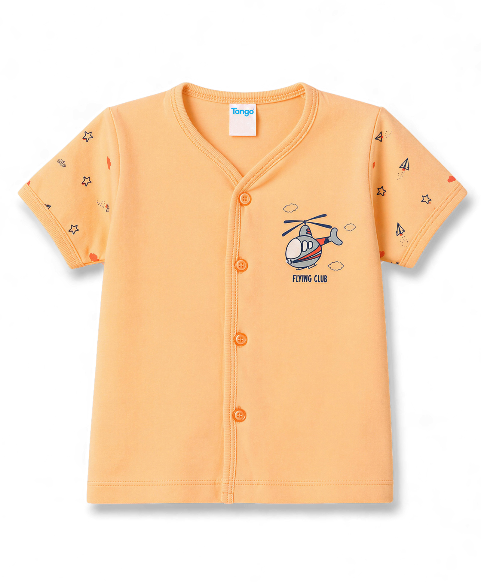 Tango Single Jersey Knit Half Sleeves Jhabla with Helicopter Print - Peach-picture-2