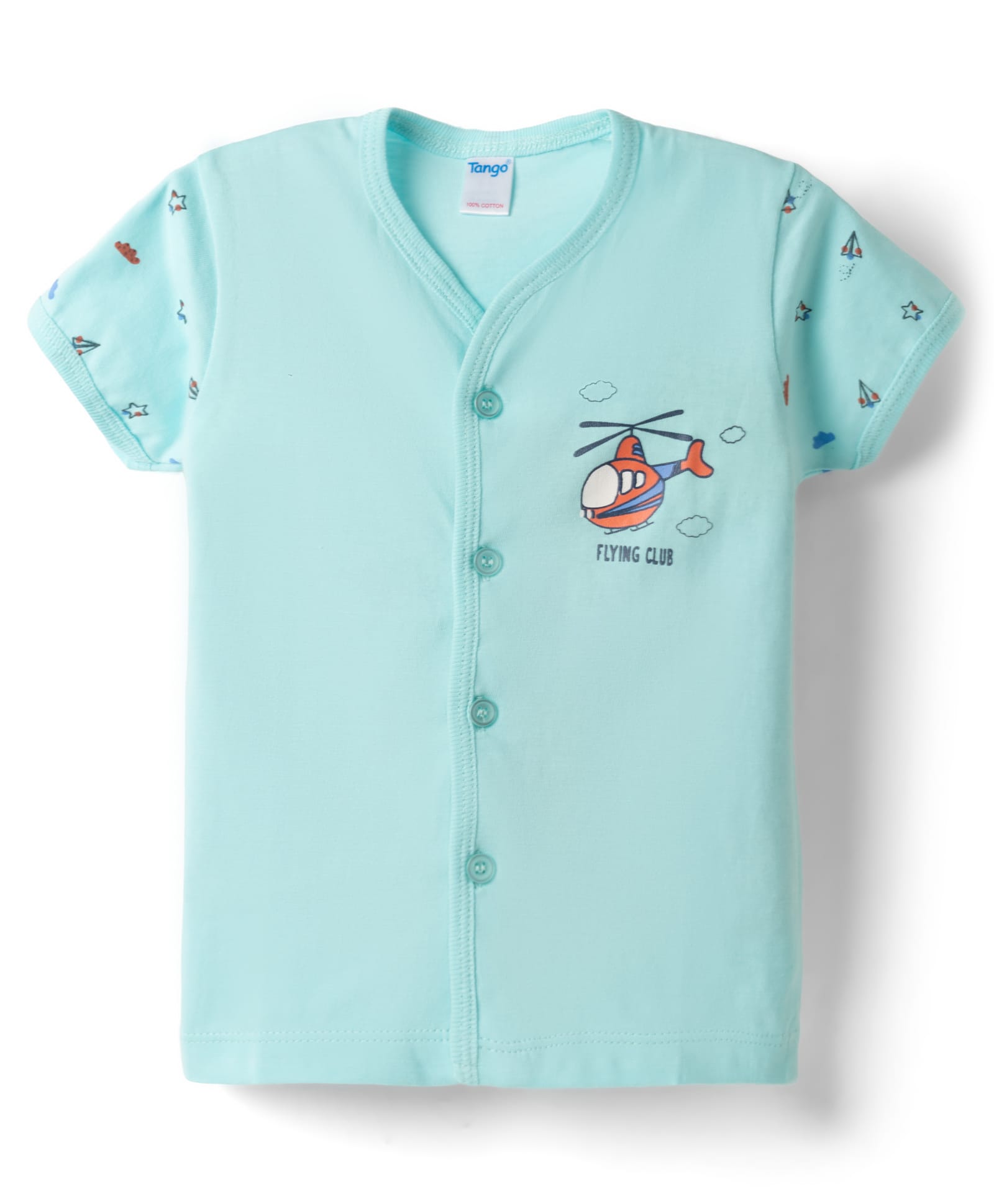 Tango Single Jersey Knit Half Sleeves Jhabla with Helicopter Print - Aqua-image-17