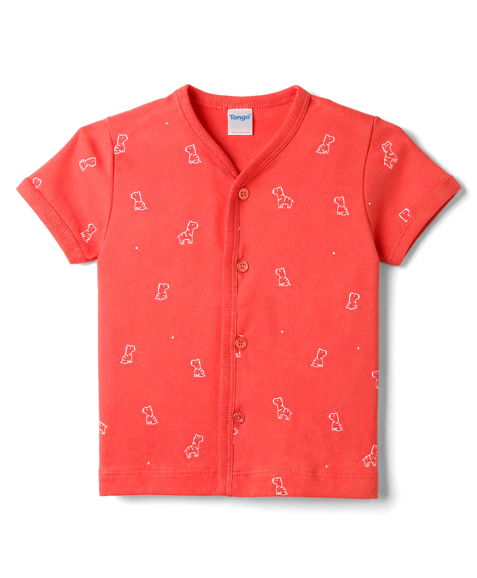 Tango Single Jersey Knit Half Sleeves Jhabla with Animal Print - Red-picture-24