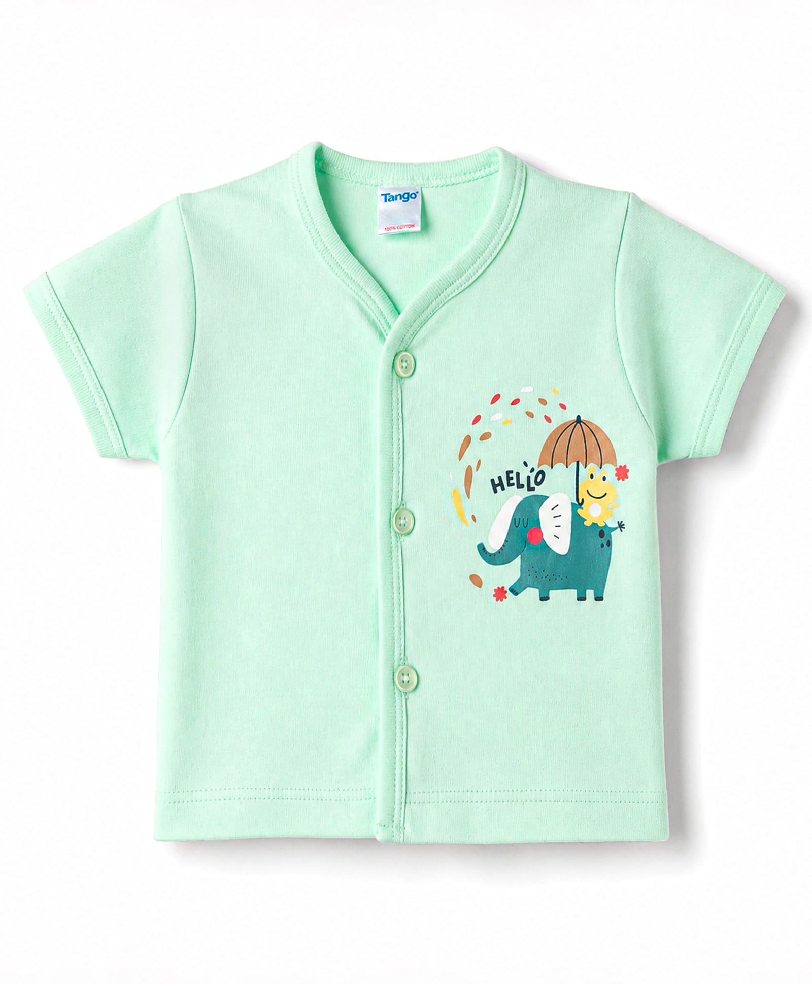 Tango Interlock Knit Half Sleeves Jhabla with Elephant Print - Green-picture-1