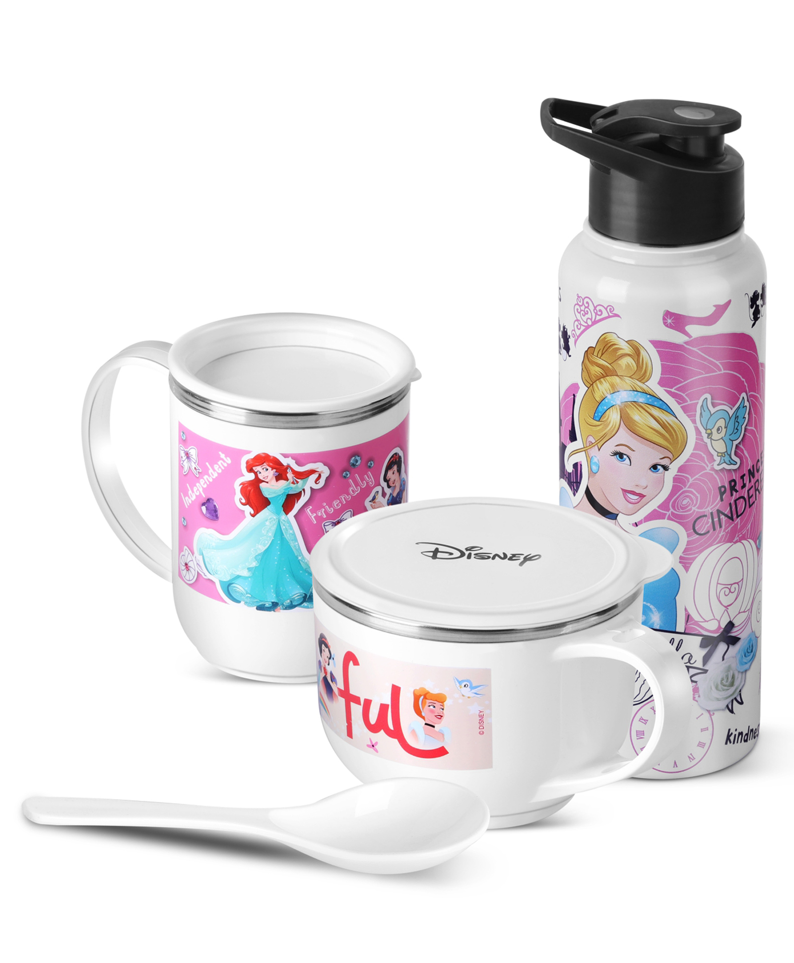 Jaypee Plus Rio Gift Set Single Wall Stainless Steel Sipper Water Bottle 750 ml with SS Soup Bowl 700 ml and Steel Spill Proof Mug 400 ml Pack of 3 - White-image-3