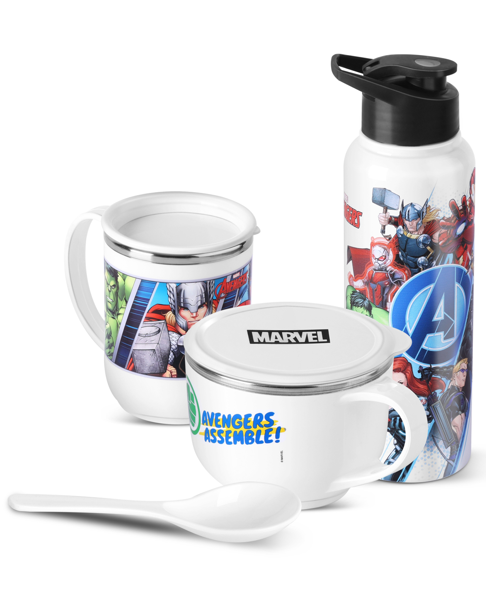 Jaypee Plus Rio Gift Set Single Wall Stainless Steel Sipper Water Bottle 750 ml with SS Soup Bowl 700 ml and Steel Spill Proof Mug 400 ml Pack of 3 - White-picture-24